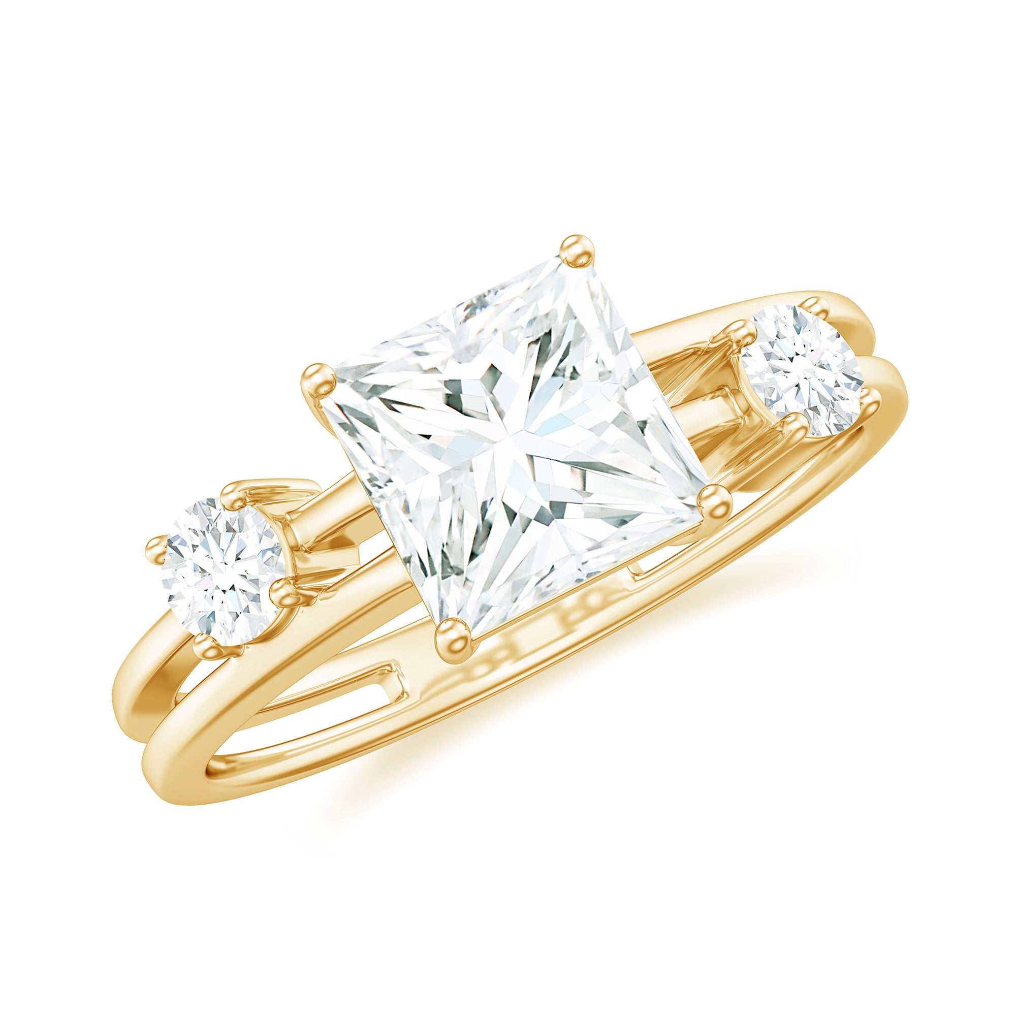 Princess Cut Moissanite Engagement Ring with Double Band D-VS1 - Rosec Jewels