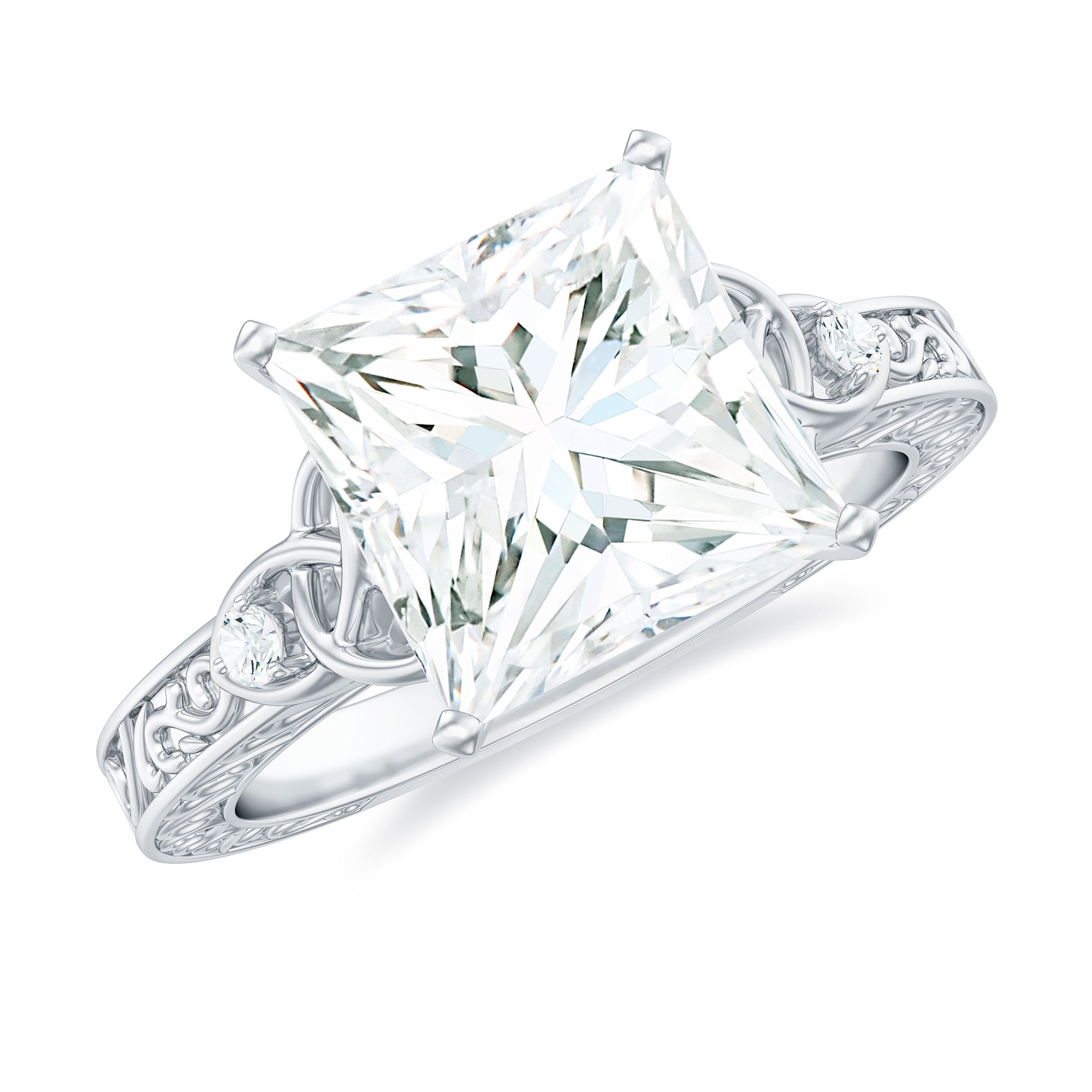 Antique Style 3 Carat Princess Cut Moissanite Celtic Knot Engagement Ring D-VS1 - Rosec Jewels