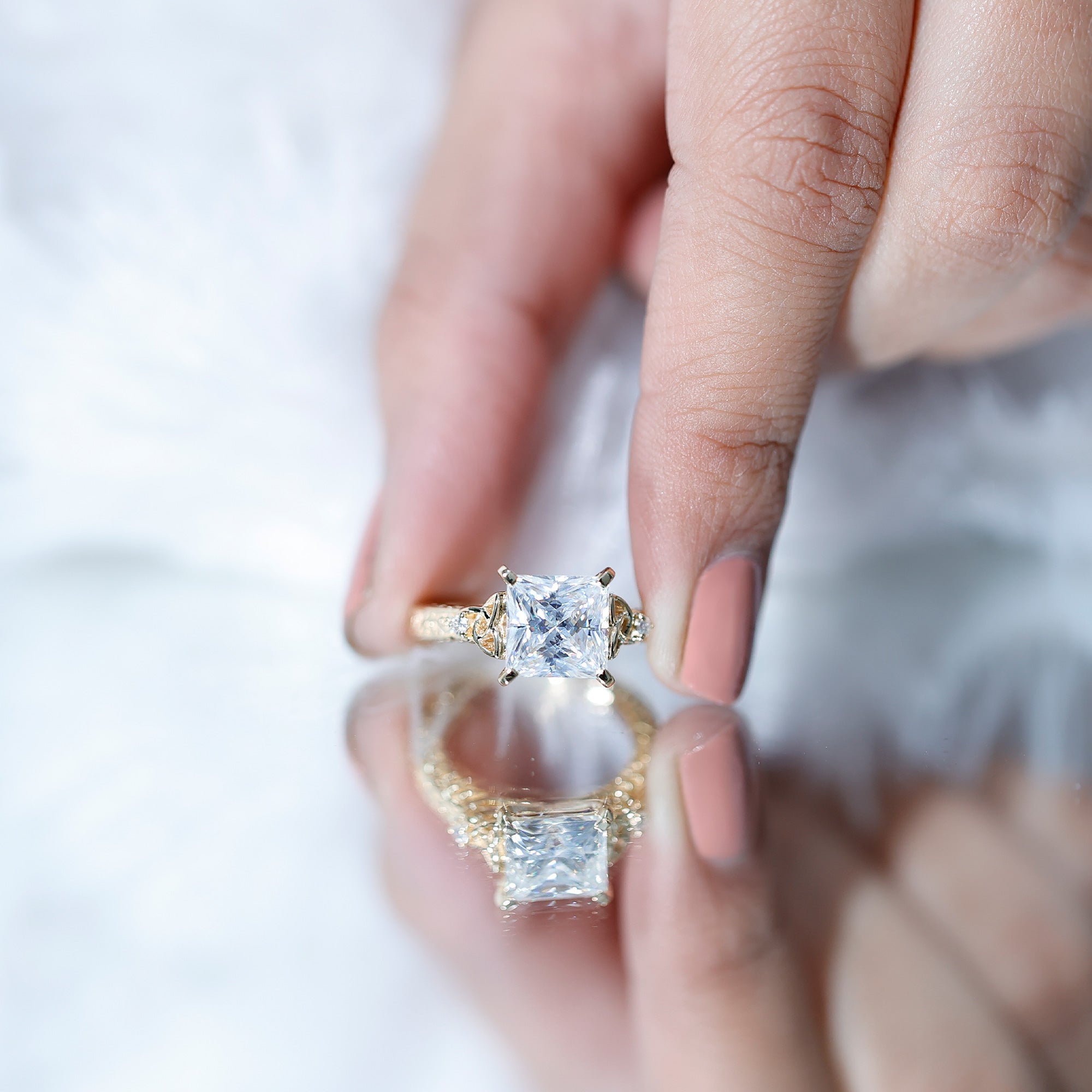 Antique Style 3 Carat Princess Cut Moissanite Celtic Knot Engagement Ring D-VS1 - Rosec Jewels