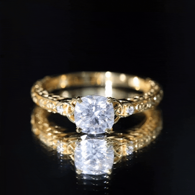 Cushion Cut Moissanite Antique Style Engagement Ring D-VS1 - Rosec Jewels