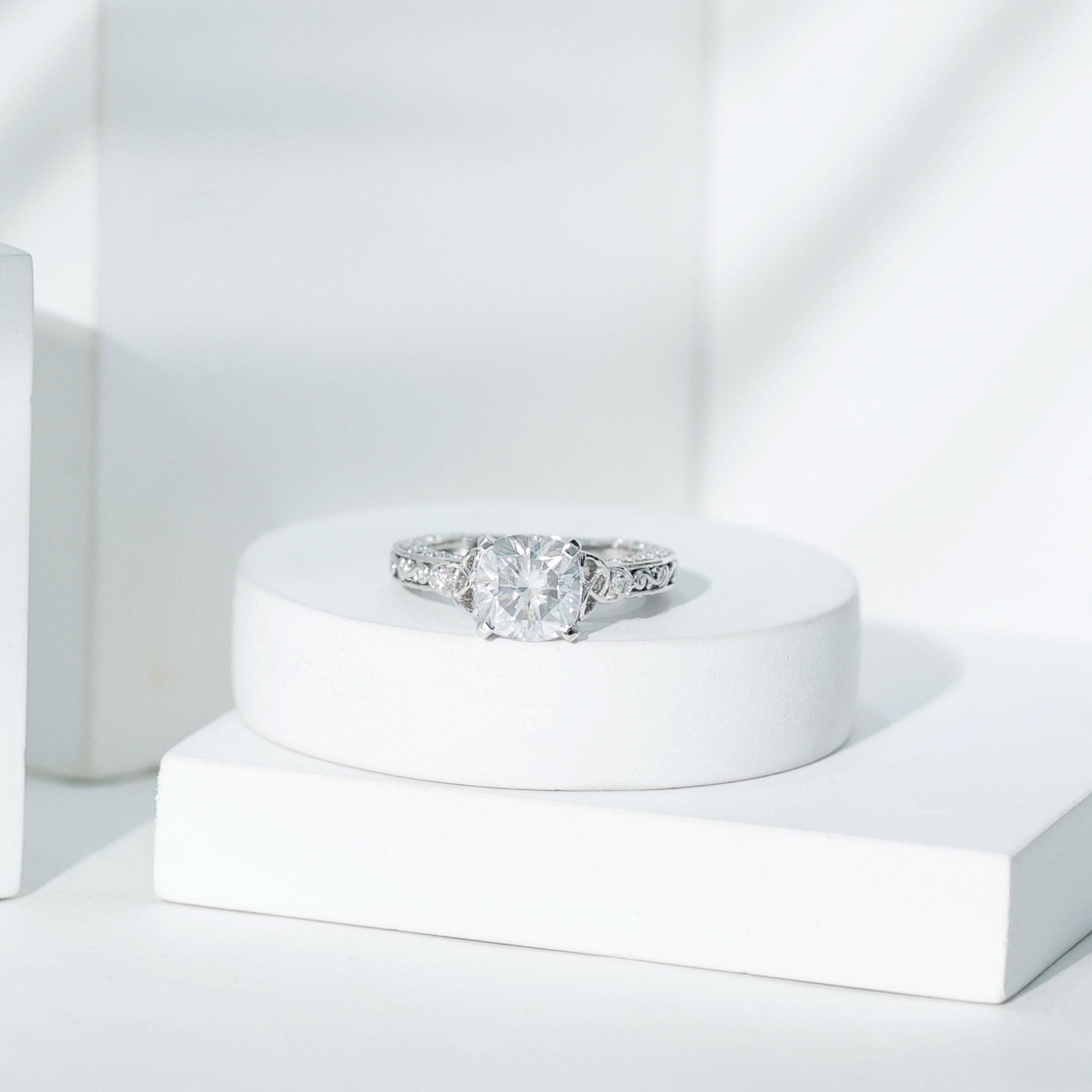Cushion Cut Moissanite Antique Style Engagement Ring D-VS1 - Rosec Jewels