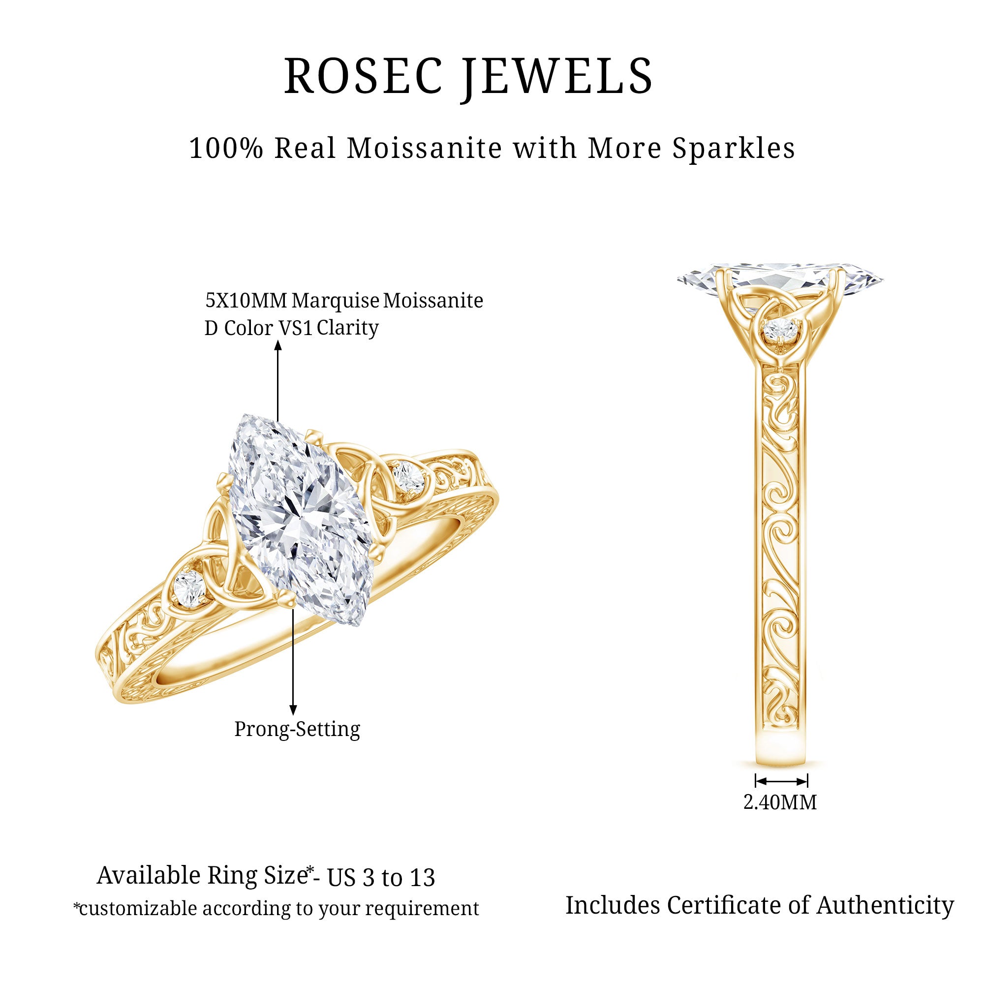 Antique Style Moissanite Celtic Knot Engagement Ring D-VS1 - Rosec Jewels