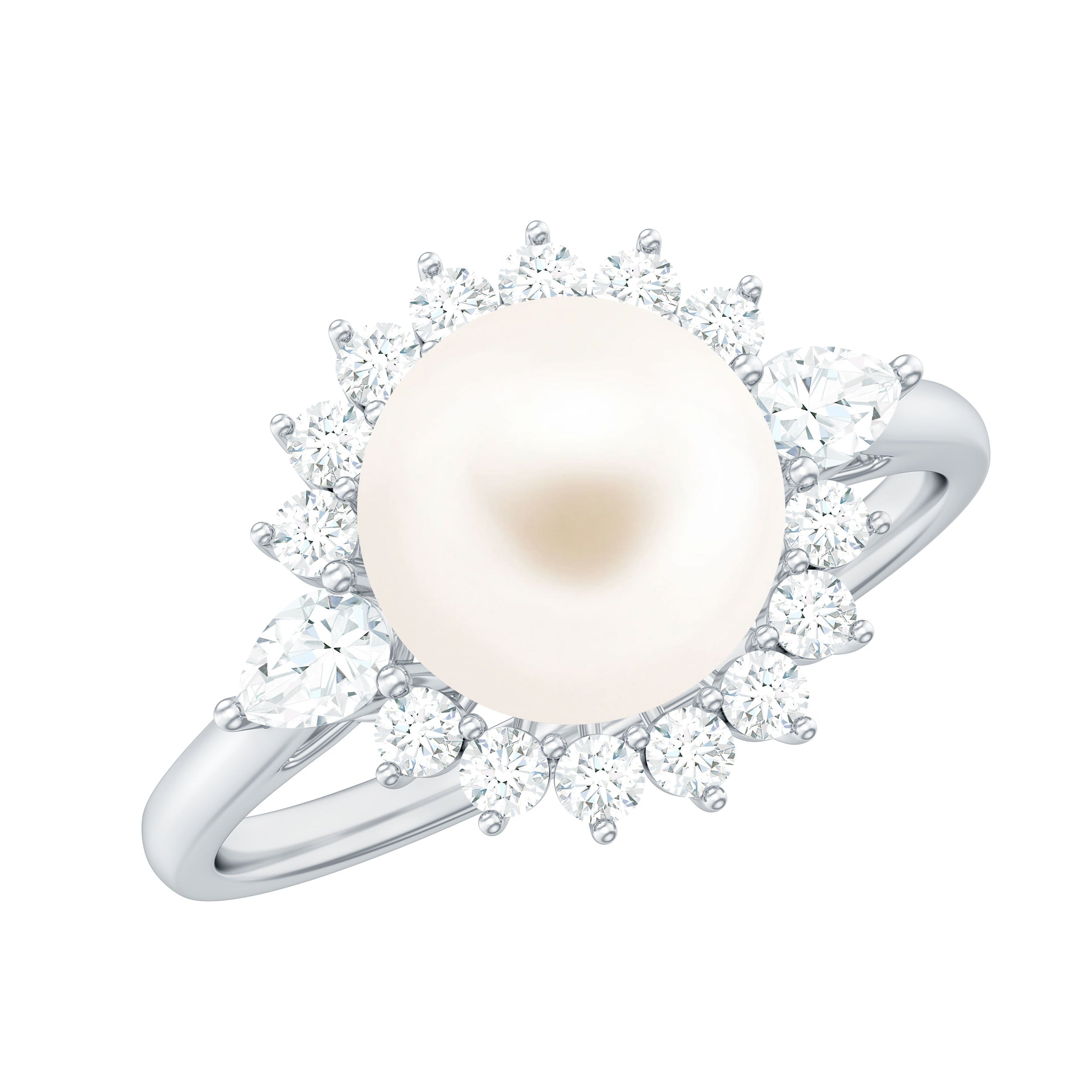 Classic Freshwater Pearl Halo Engagement Ring with Diamond