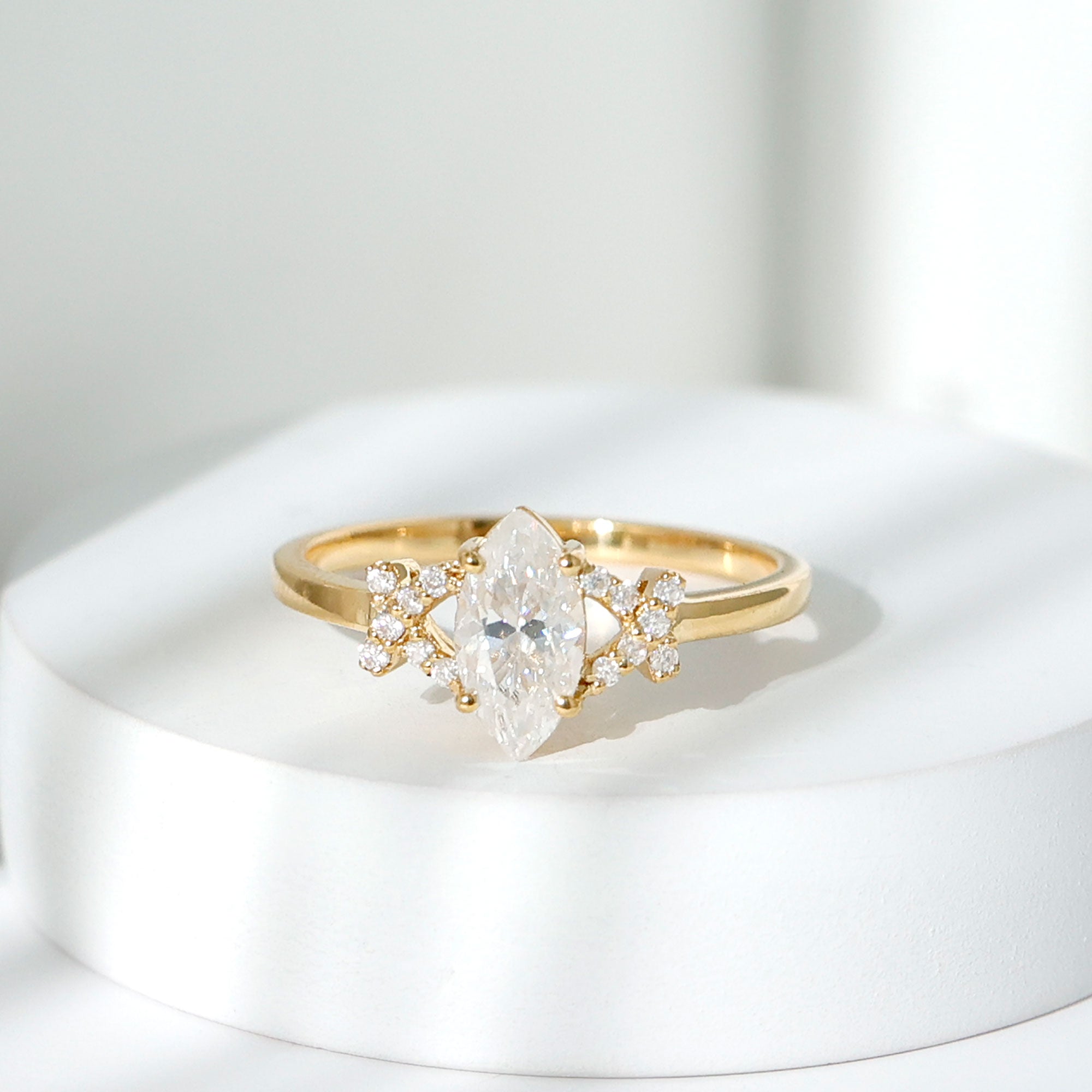 5X10 MM Moissanite Marquise Engagement Ring in Split Shank D-VS1 - Rosec Jewels