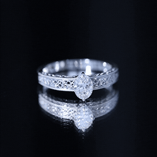 6X8mm Moissanite Oblong Engagement Ring with Filigree Shank D-VS1 - Rosec Jewels