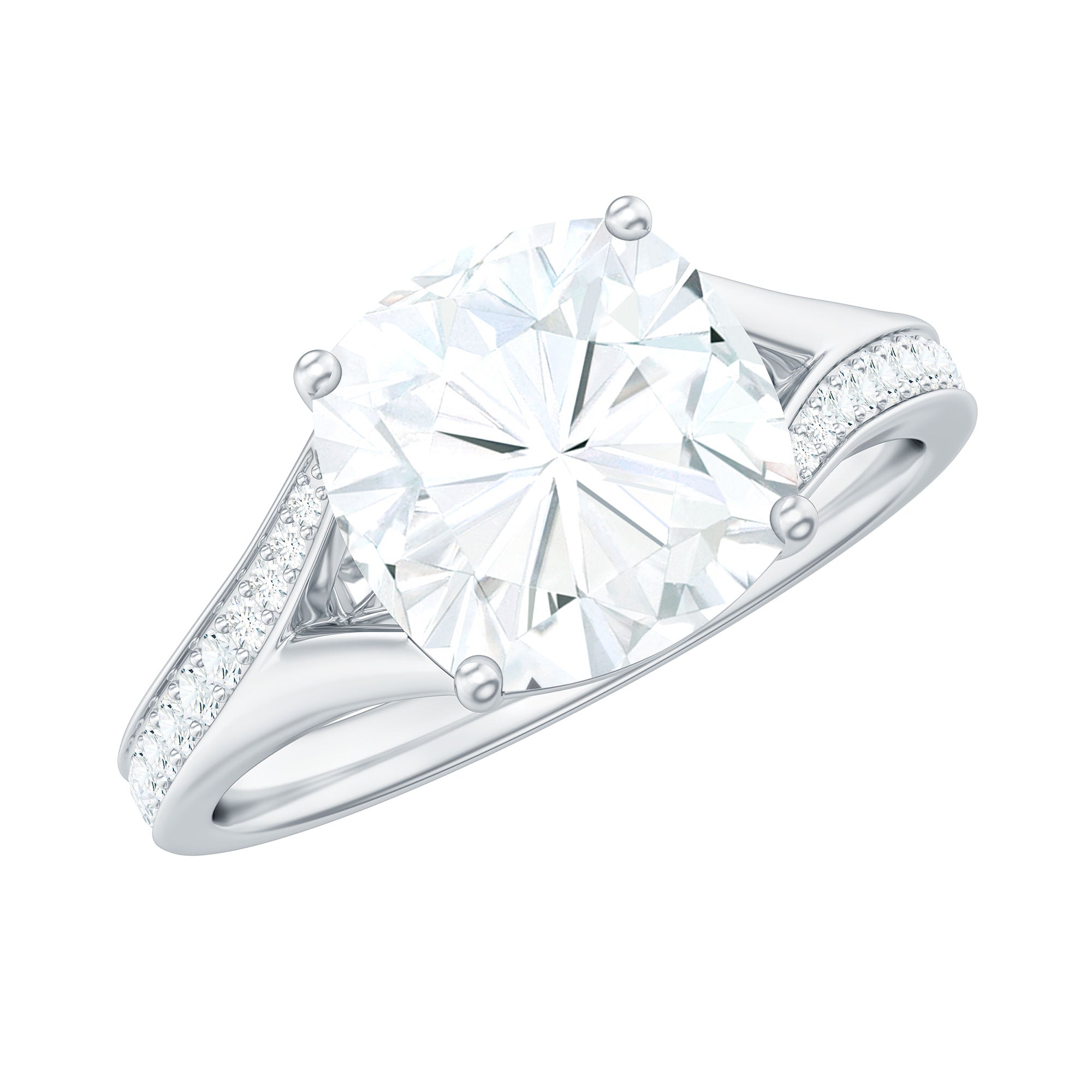 Huge Cushion Cut Moissanite Engagement Ring with Split Shank
