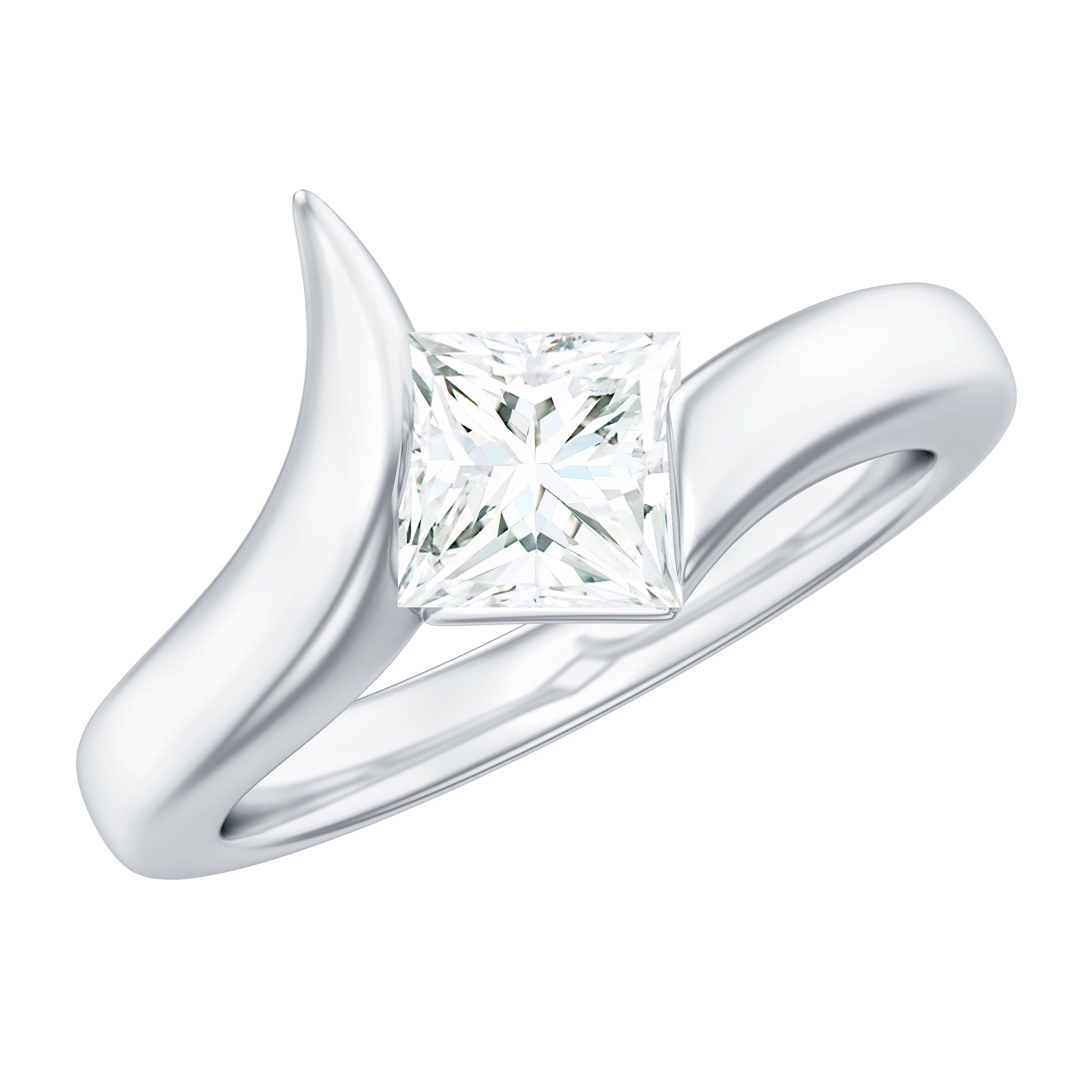 5mm Princess Cut Moissanite Solitaire Ring in Tension Setting