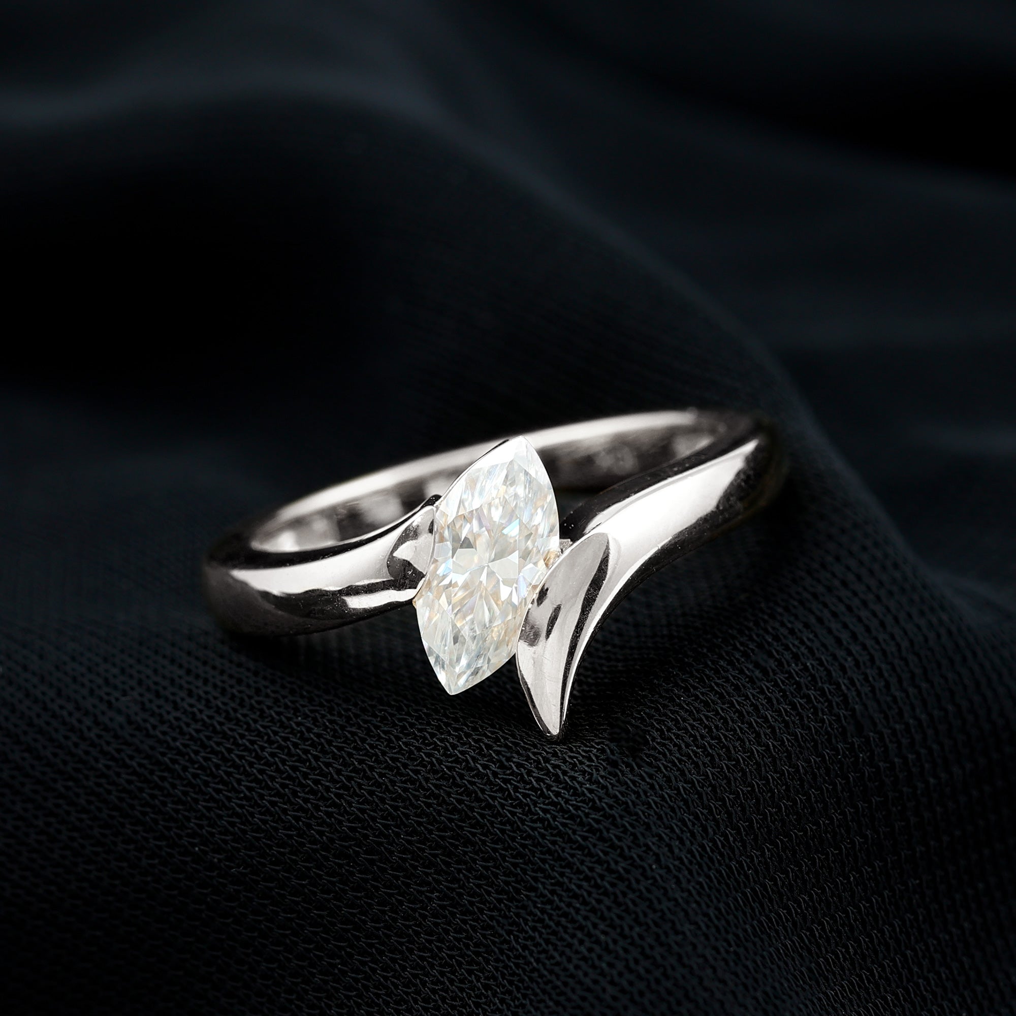 Moissanite Marquise Cut Engagement Ring In Tension Setting D-VS1 - Rosec Jewels