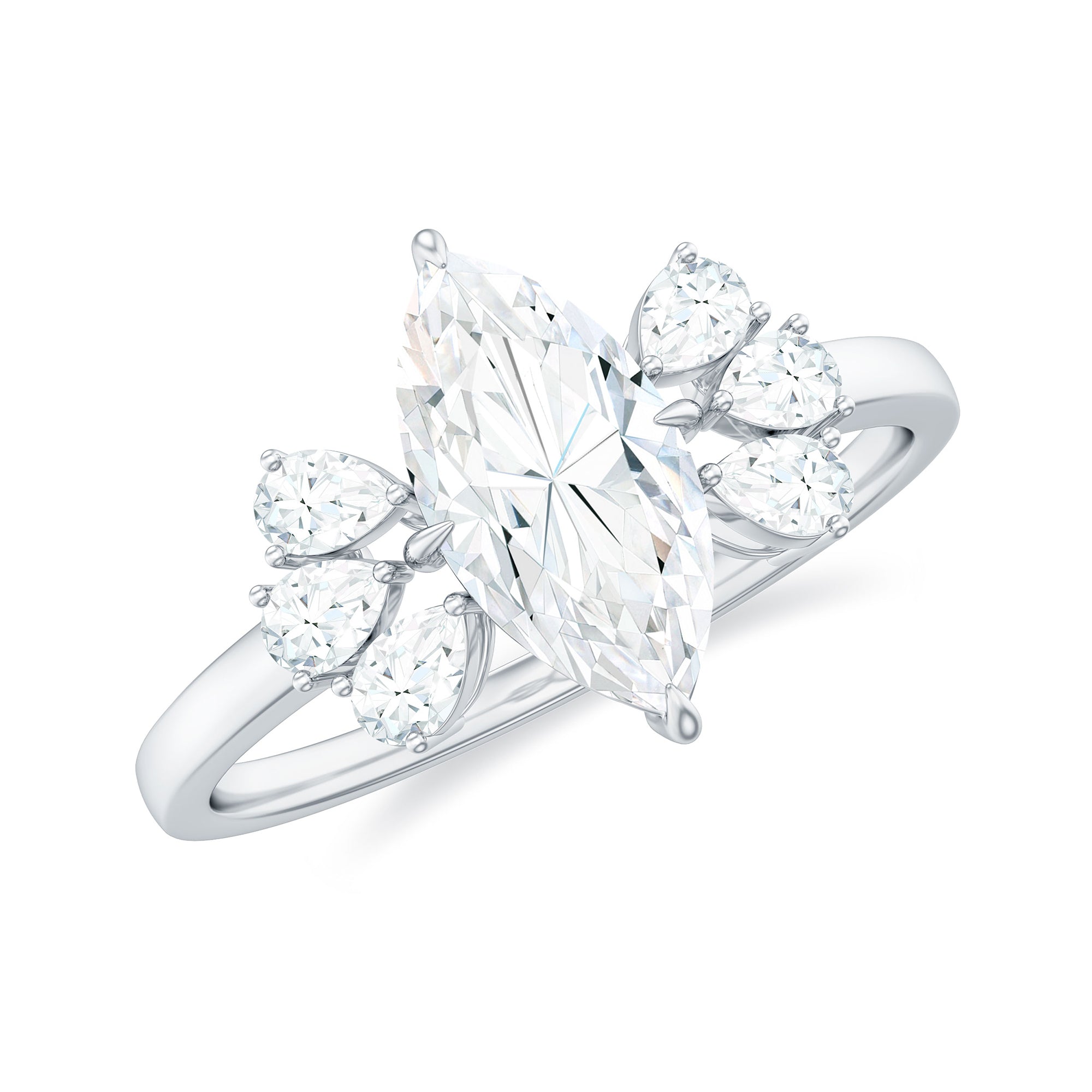 Marquise Cut Moissanite Engagement Ring with Trio