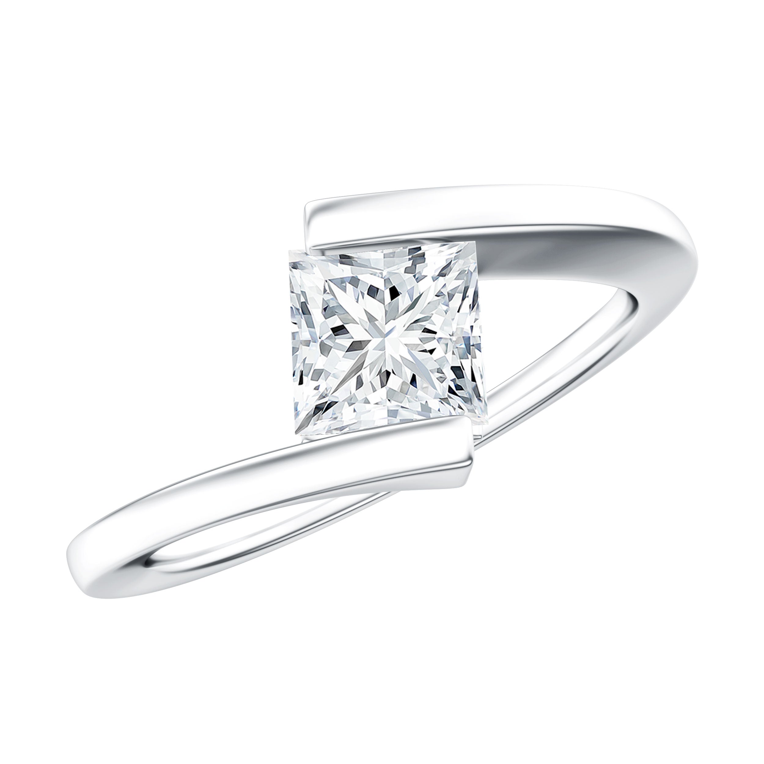 Classic Princess Cut Moissanite Solitaire Bypass Ring D-VS1 - Rosec Jewels