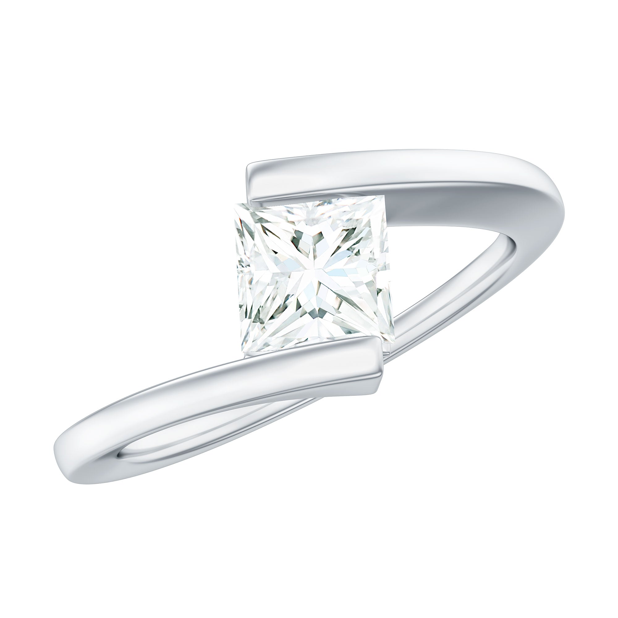 Simple Princess Cut Moissanite Solitaire Bypass Gold Ring