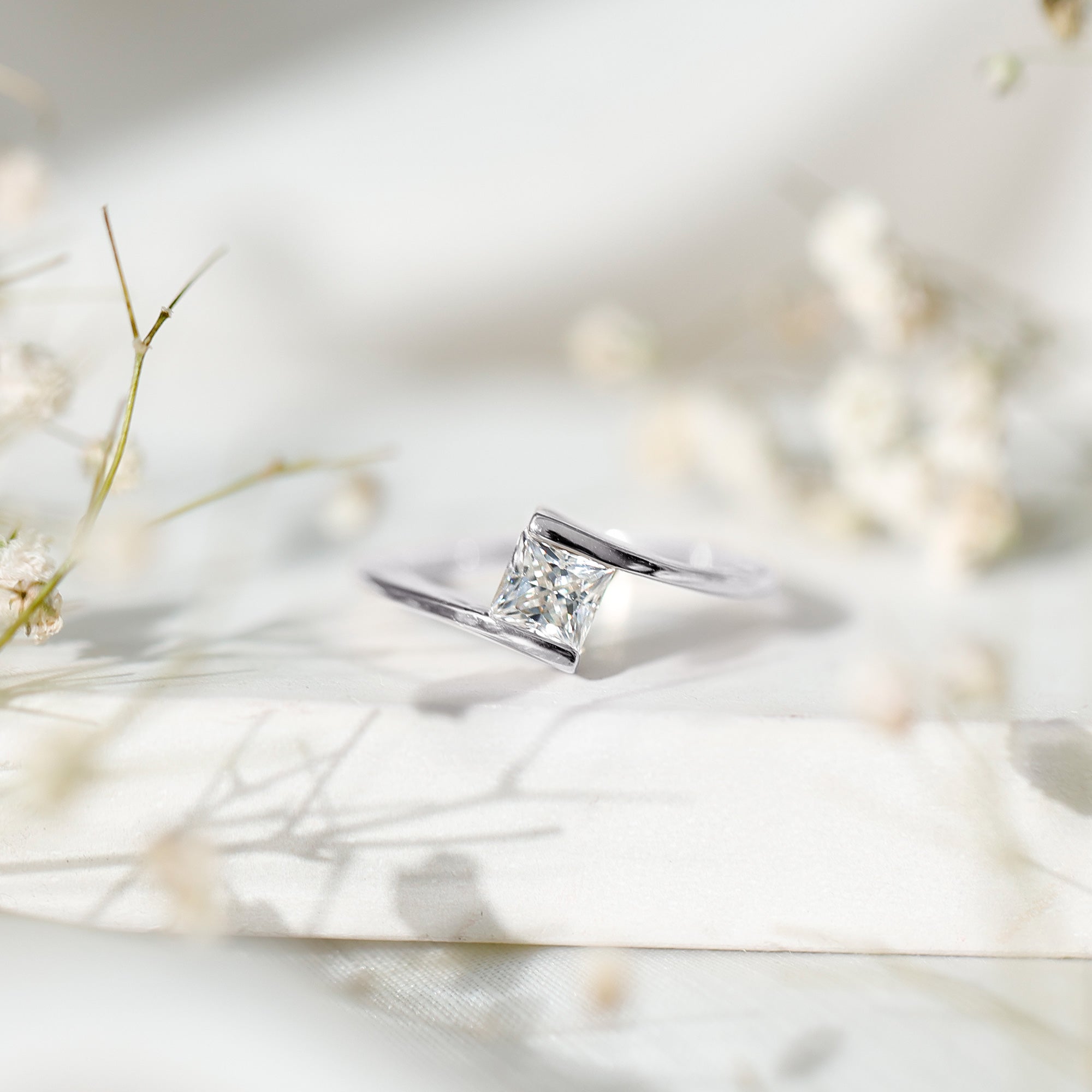 Classic Princess Cut Moissanite Solitaire Bypass Ring D-VS1 - Rosec Jewels