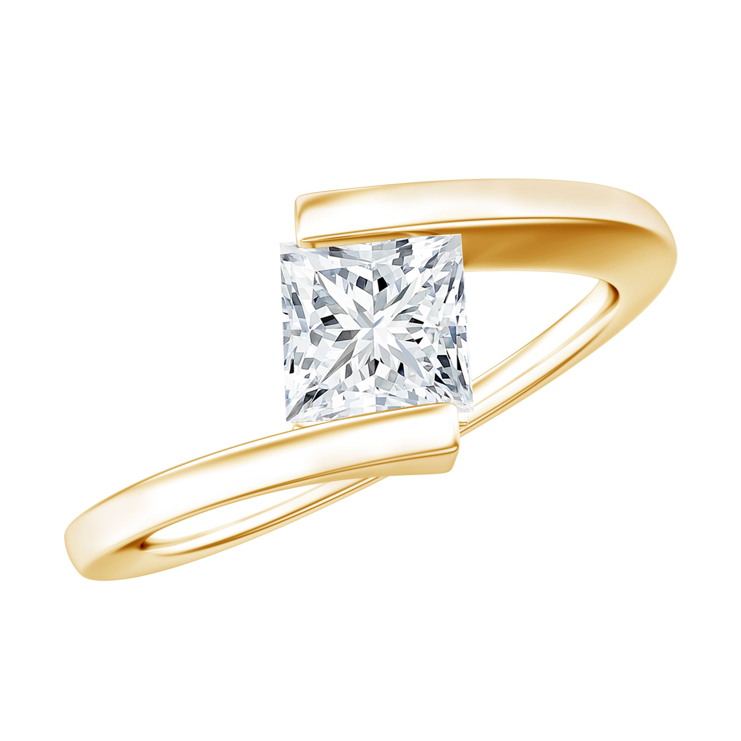 Classic Princess Cut Moissanite Solitaire Bypass Ring D-VS1 - Rosec Jewels