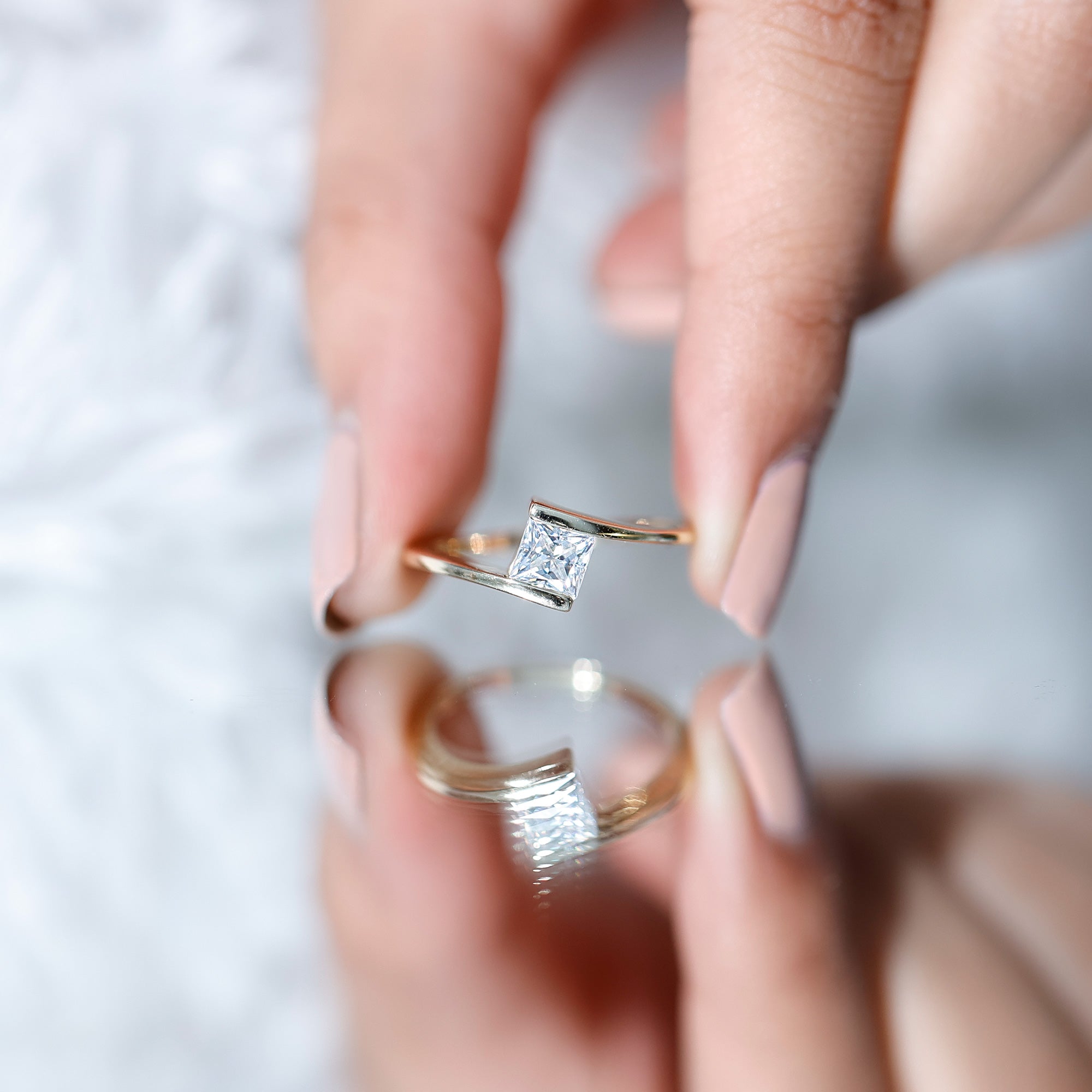 Classic Princess Cut Moissanite Solitaire Bypass Ring D-VS1 - Rosec Jewels