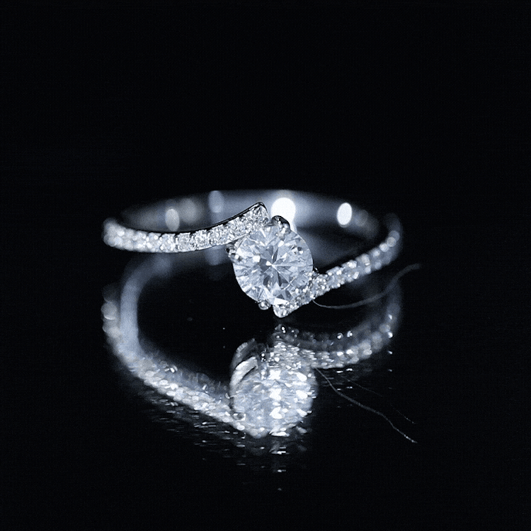 Certified Brilliant Cut Moissanite Solitaire Promise Ring with Bypass Shank D-VS1 - Rosec Jewels