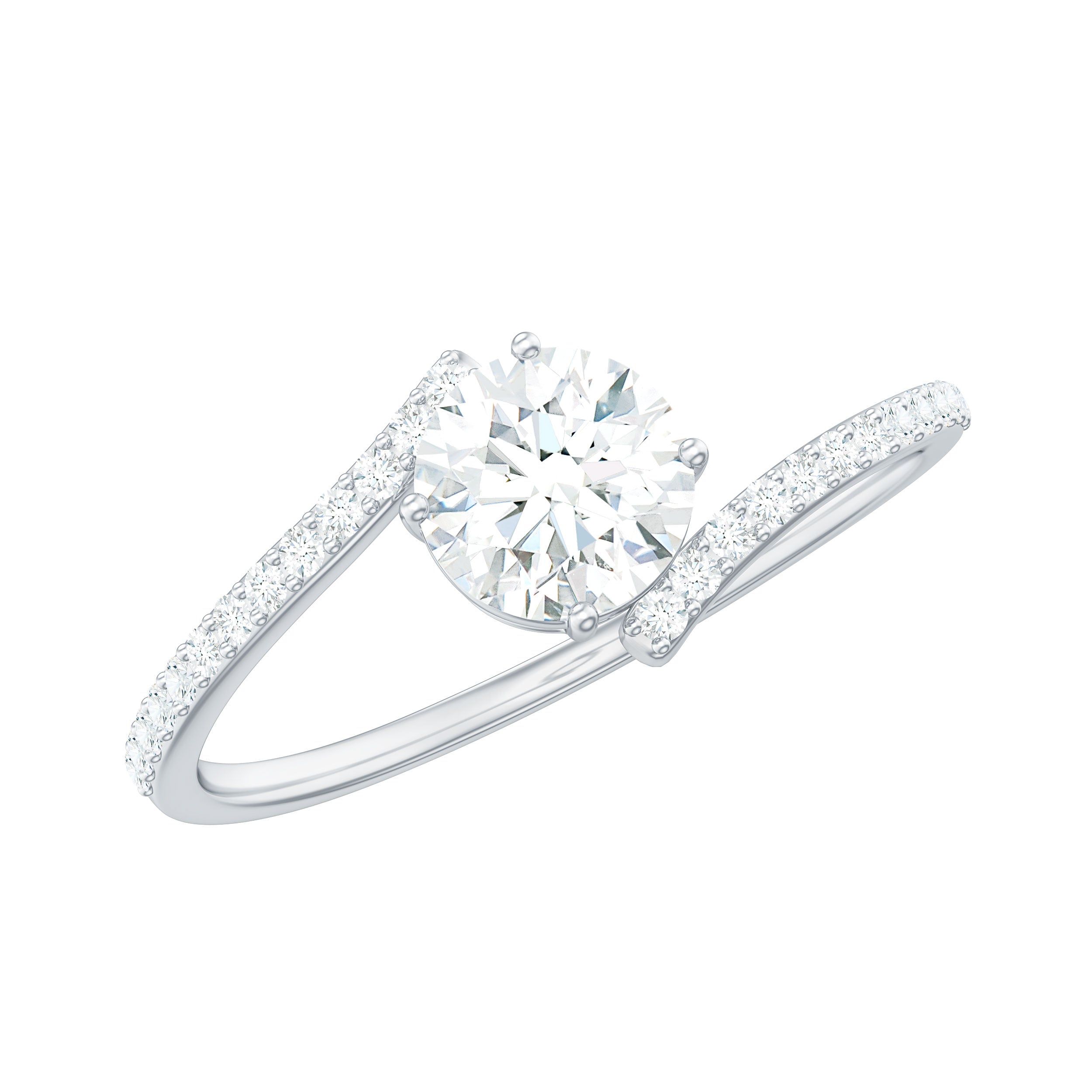 Certified Brilliant Cut Moissanite Solitaire Promise Ring with Bypass Shank