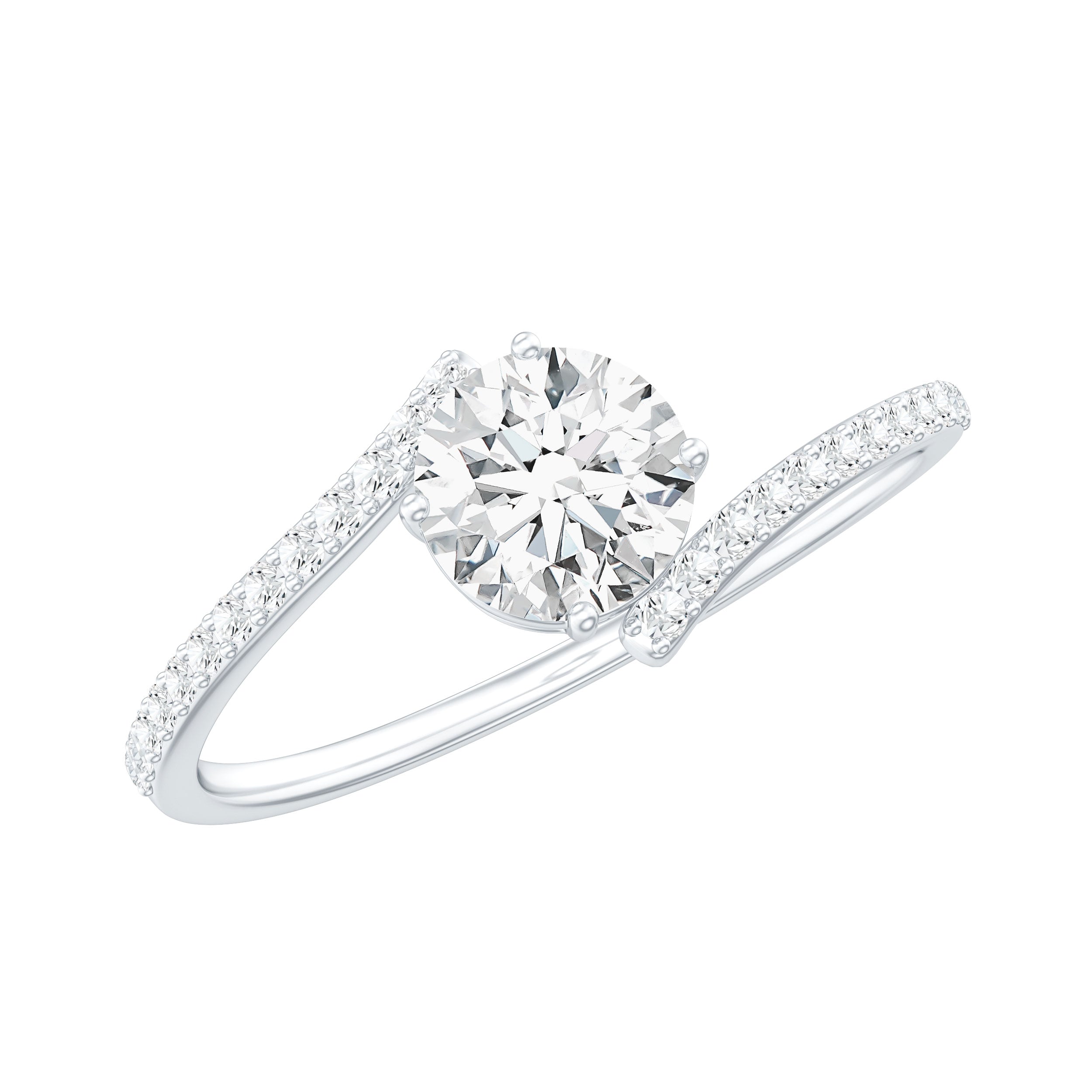 Certified Brilliant Cut Moissanite Solitaire Promise Ring with Bypass Shank D-VS1 - Rosec Jewels