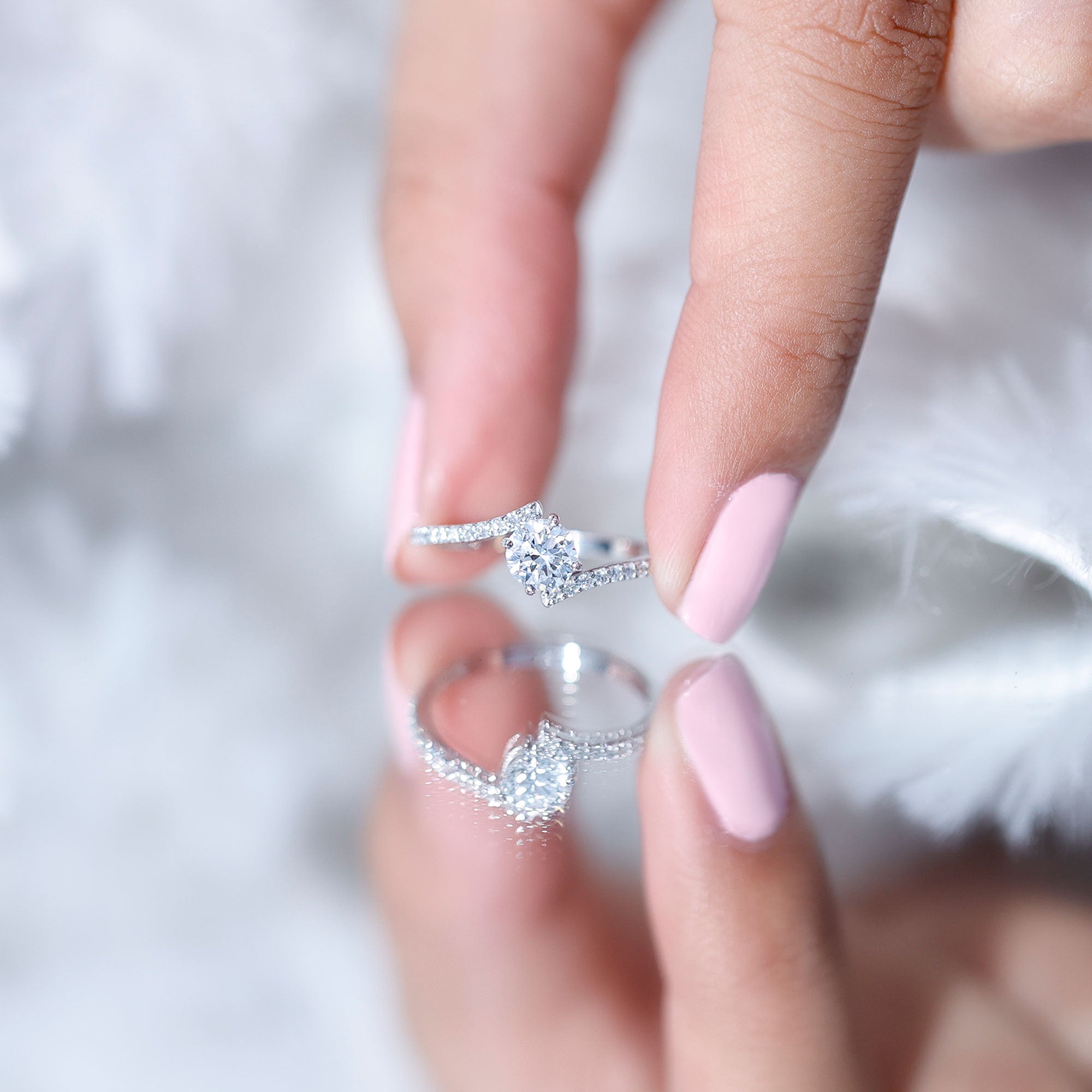 Certified Brilliant Cut Moissanite Solitaire Promise Ring with Bypass Shank D-VS1 - Rosec Jewels