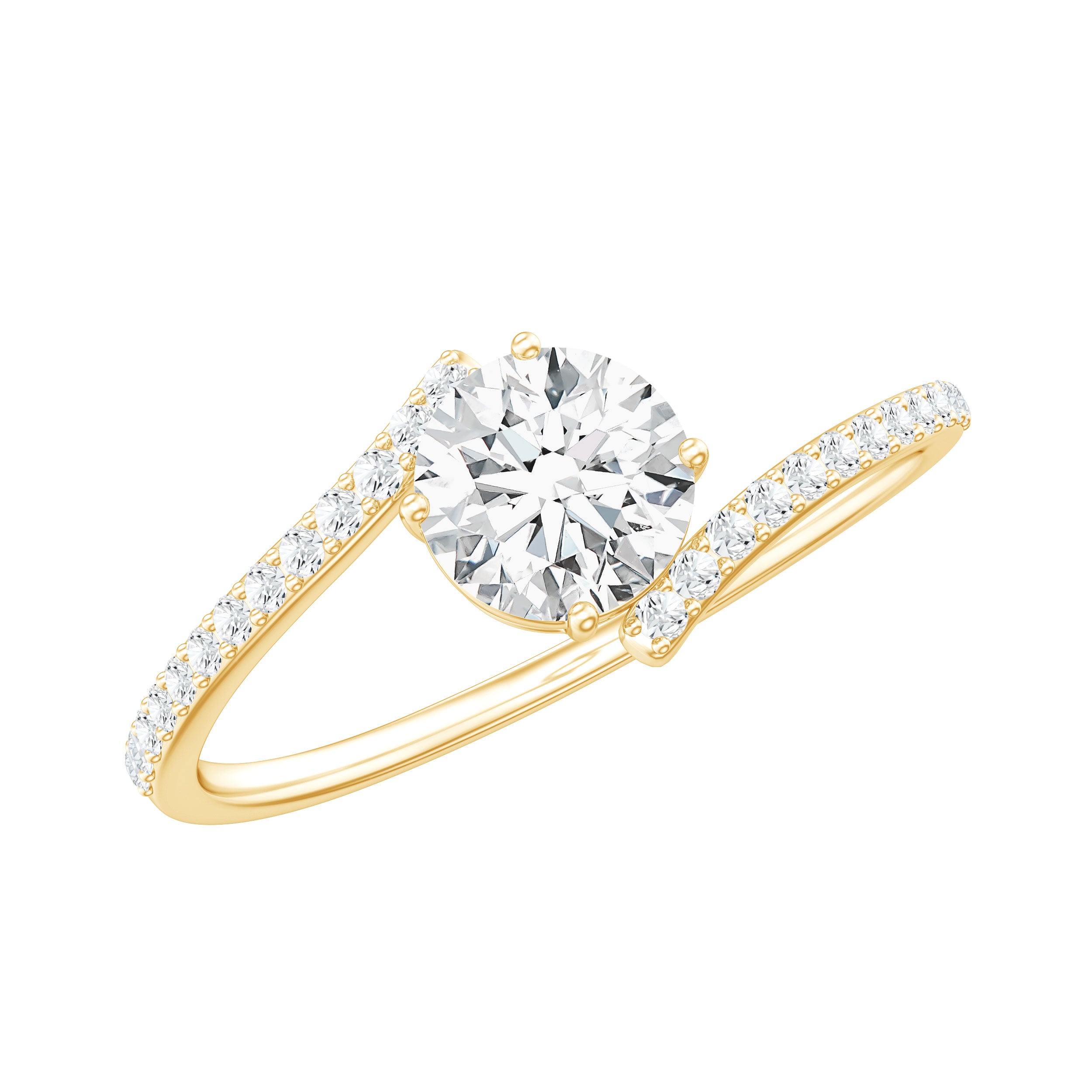Certified Brilliant Cut Moissanite Solitaire Promise Ring with Bypass Shank D-VS1 - Rosec Jewels