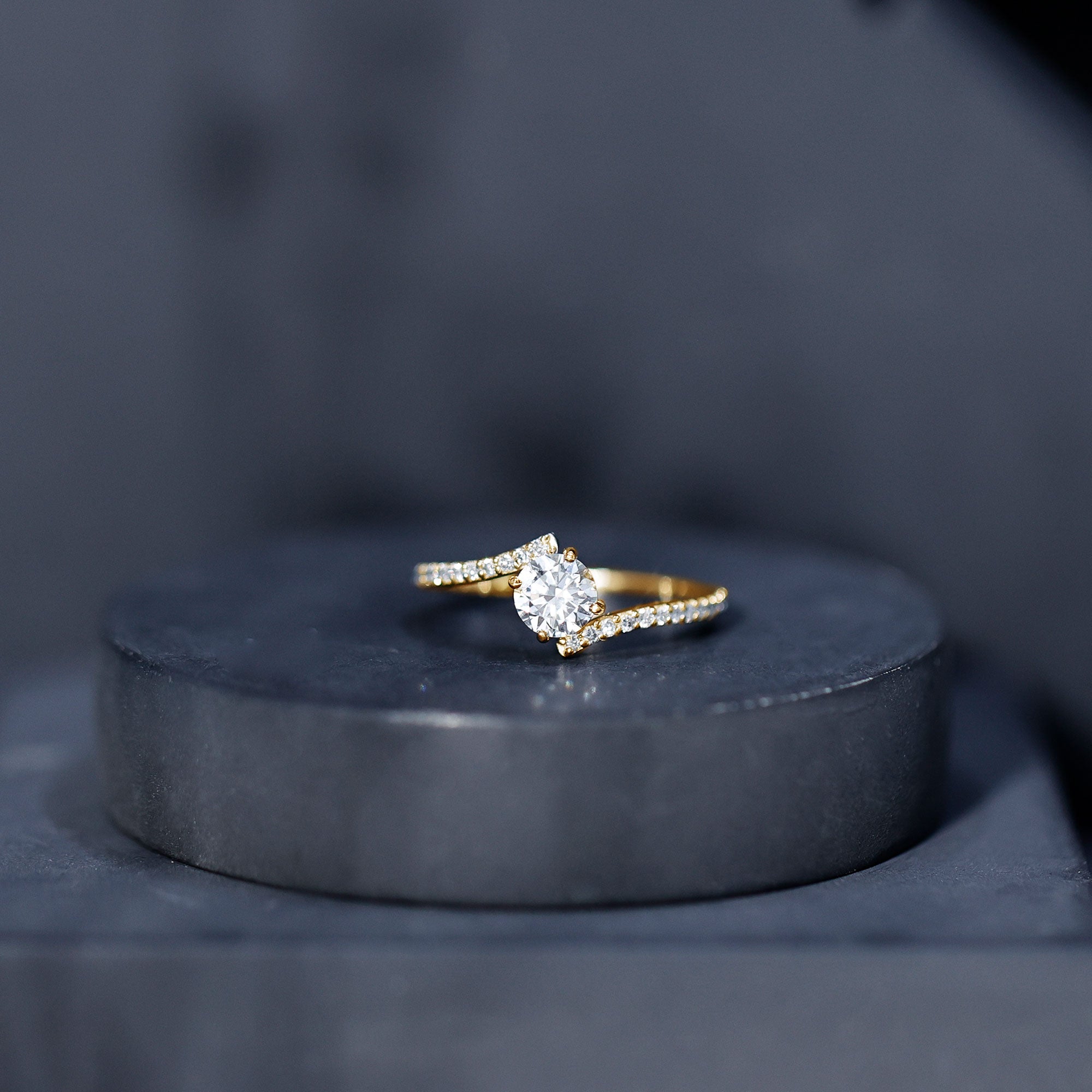 Certified Brilliant Cut Moissanite Solitaire Promise Ring with Bypass Shank D-VS1 - Rosec Jewels