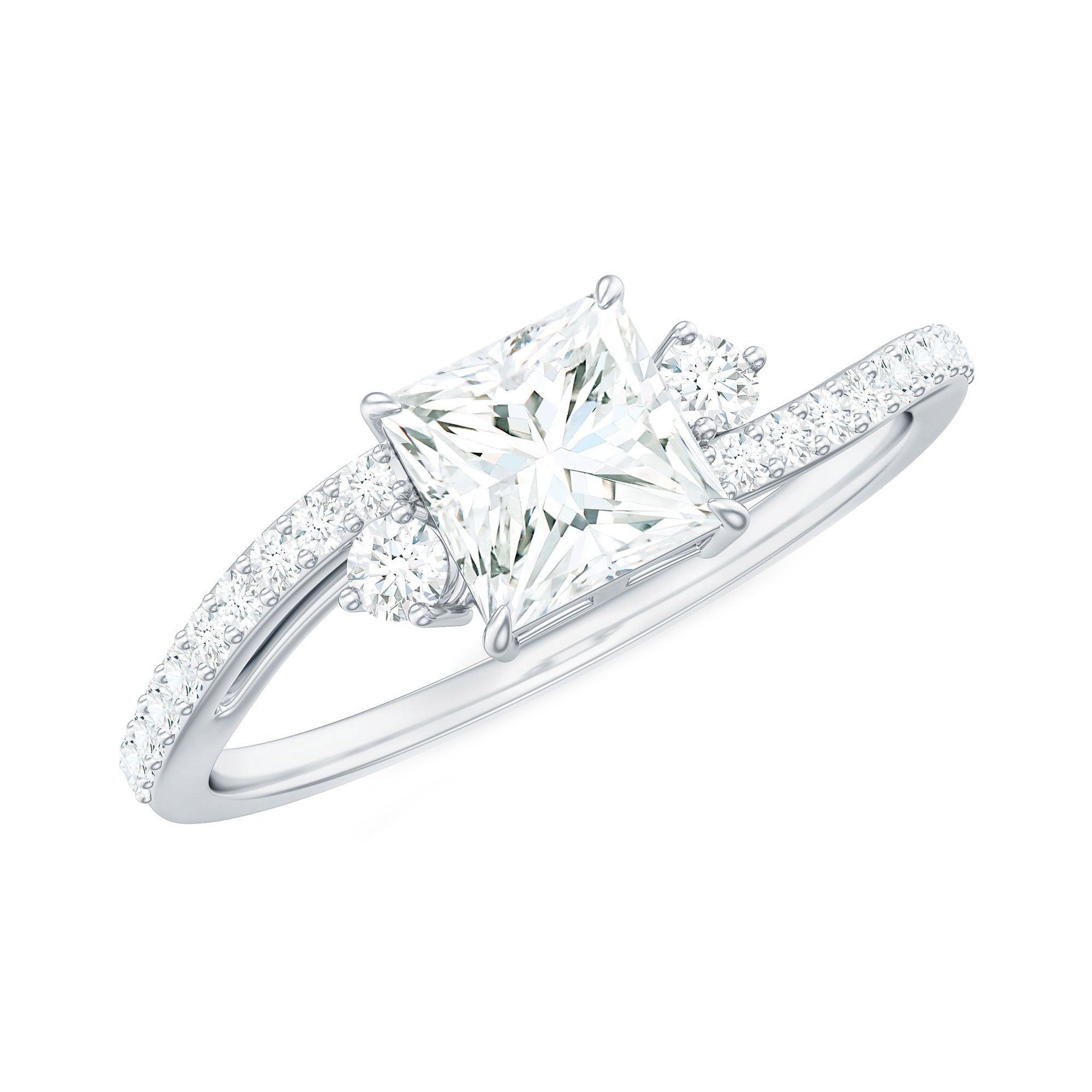Princess Cut Moissanite Bypass Engagement Ring