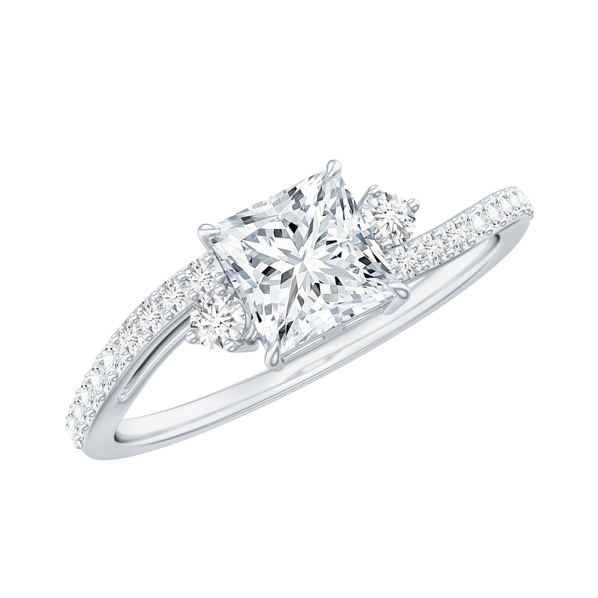 Princess Cut Moissanite Bypass Engagement Ring D-VS1 - Rosec Jewels