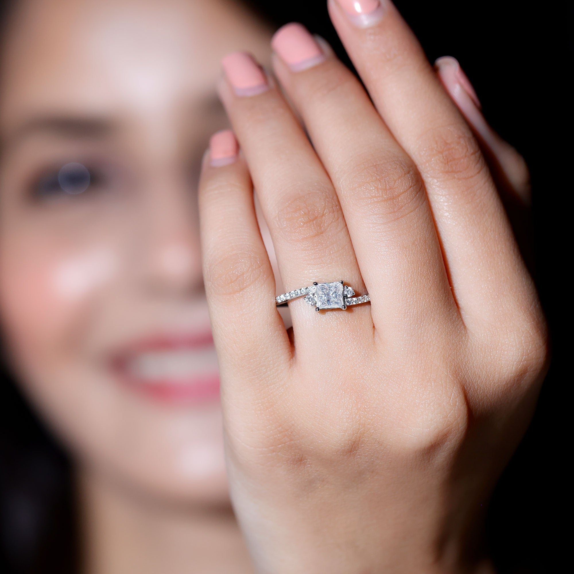 Princess Cut Moissanite Bypass Engagement Ring D-VS1 - Rosec Jewels