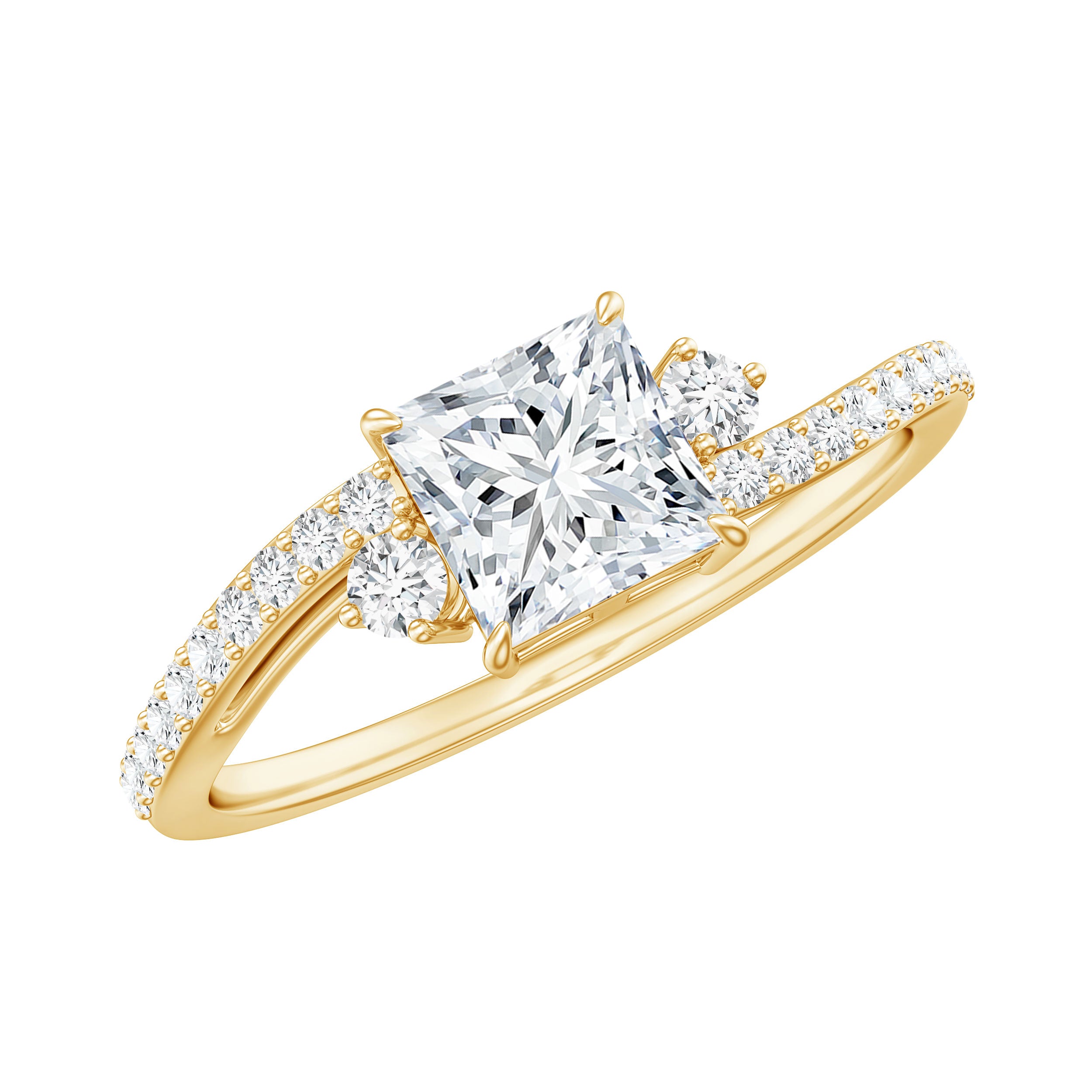 Princess Cut Moissanite Bypass Engagement Ring D-VS1 - Rosec Jewels