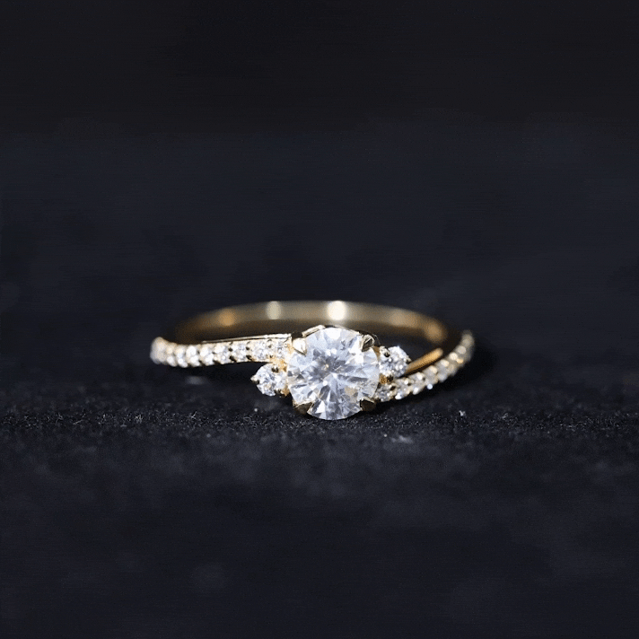 Round Shape Moissanite Bypass Engagement Ring with Side Stones Moissanite - ( D-VS1 ) - Color and Clarity - Rosec Jewels