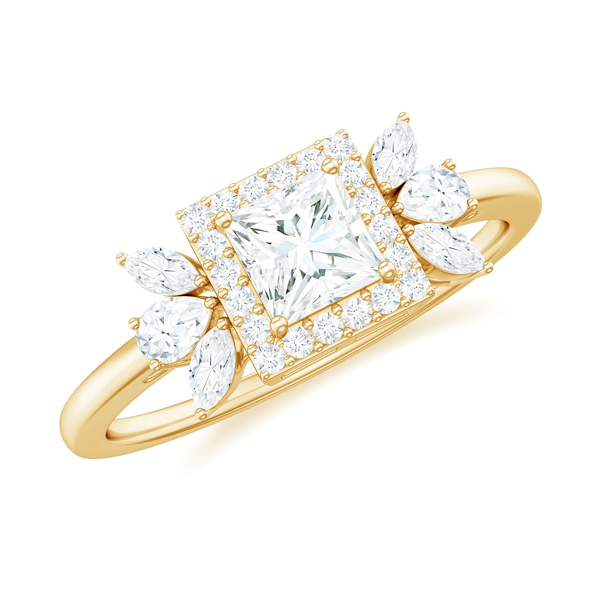 Princess Cut Moissanite Halo Engagement Ring with Certificate D-VS1 - Rosec Jewels