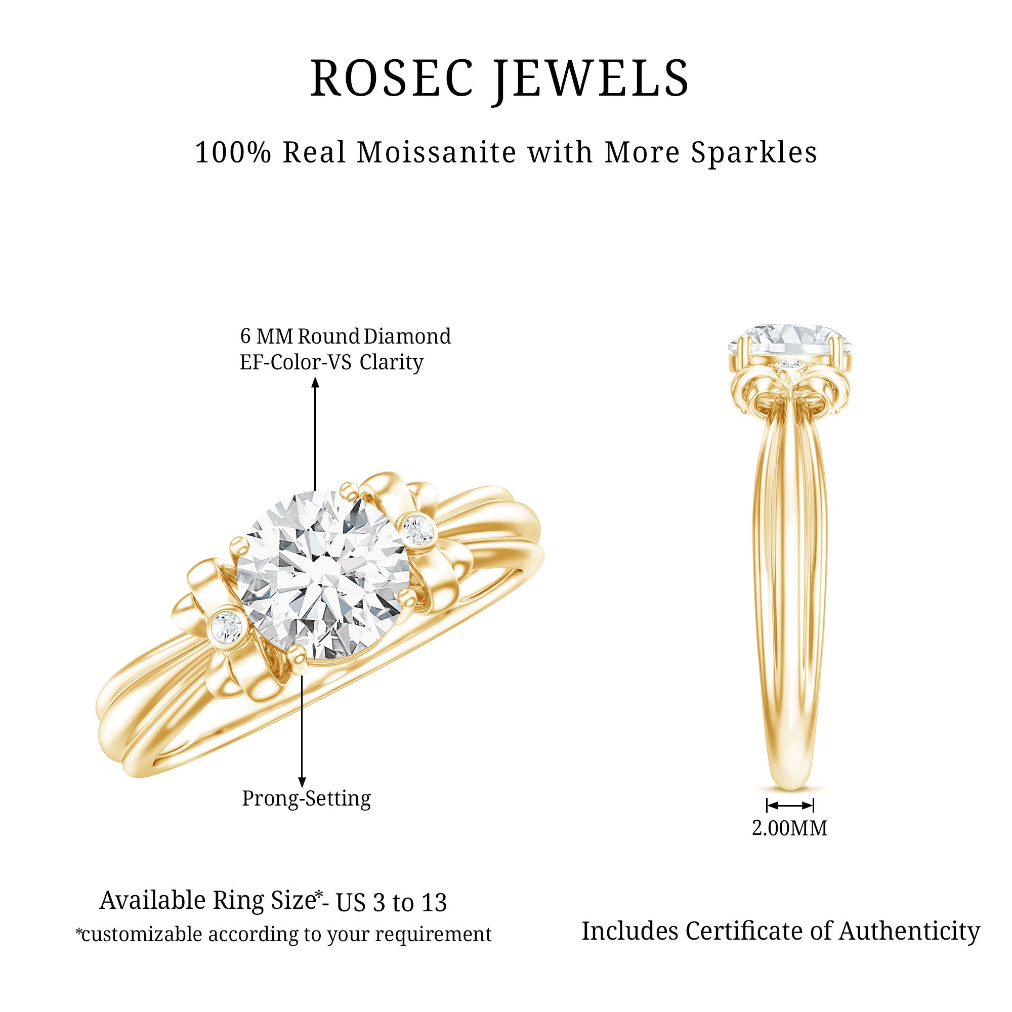 Certified Moissanite Engagement Ring with Bow Ribbon D-VS1 - Rosec Jewels