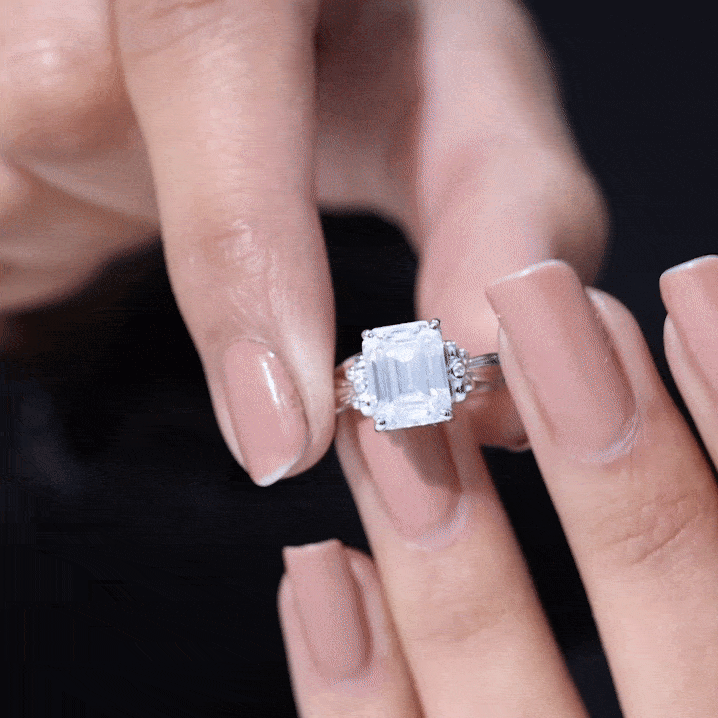 Certified Emerald Cut Moissanite Huge Engagement Ring D-VS1 - Rosec Jewels