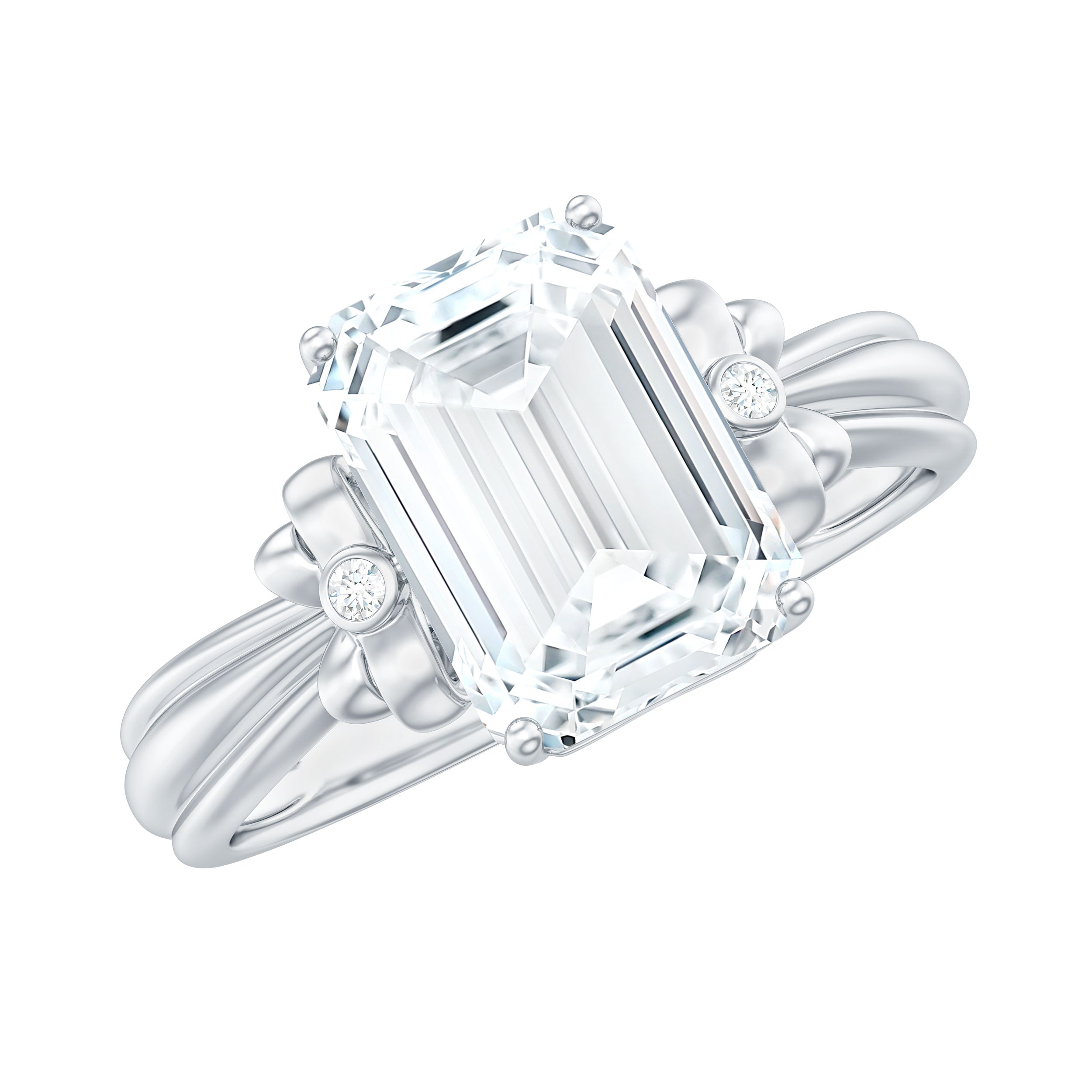 Certified Emerald Cut Moissanite Huge Engagement Ring D-VS1 - Rosec Jewels