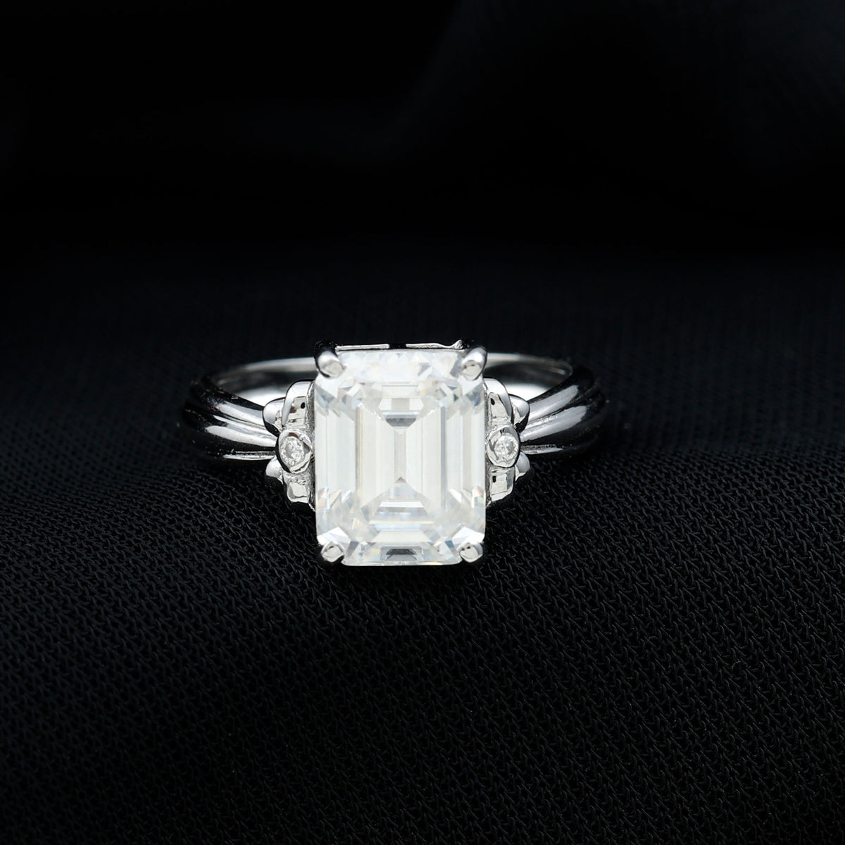 Certified Emerald Cut Moissanite Huge Engagement Ring D-VS1 - Rosec Jewels