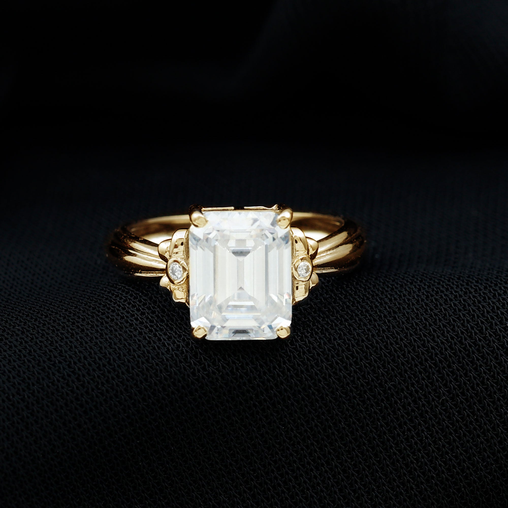 Certified Emerald Cut Moissanite Huge Engagement Ring D-VS1 - Rosec Jewels