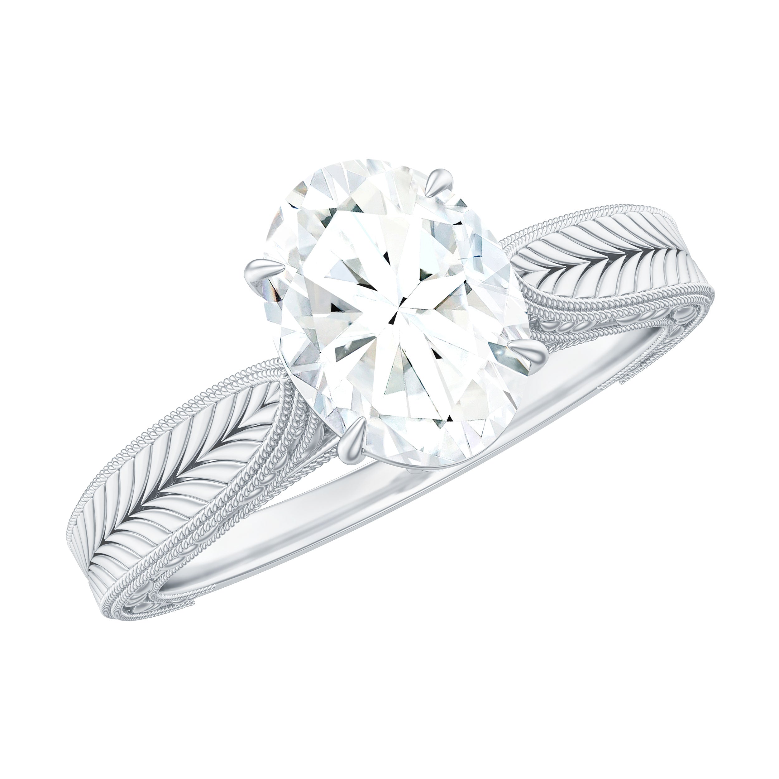 6X8mm Oval Cut Moissanite Vintage Looking Engagement Ring