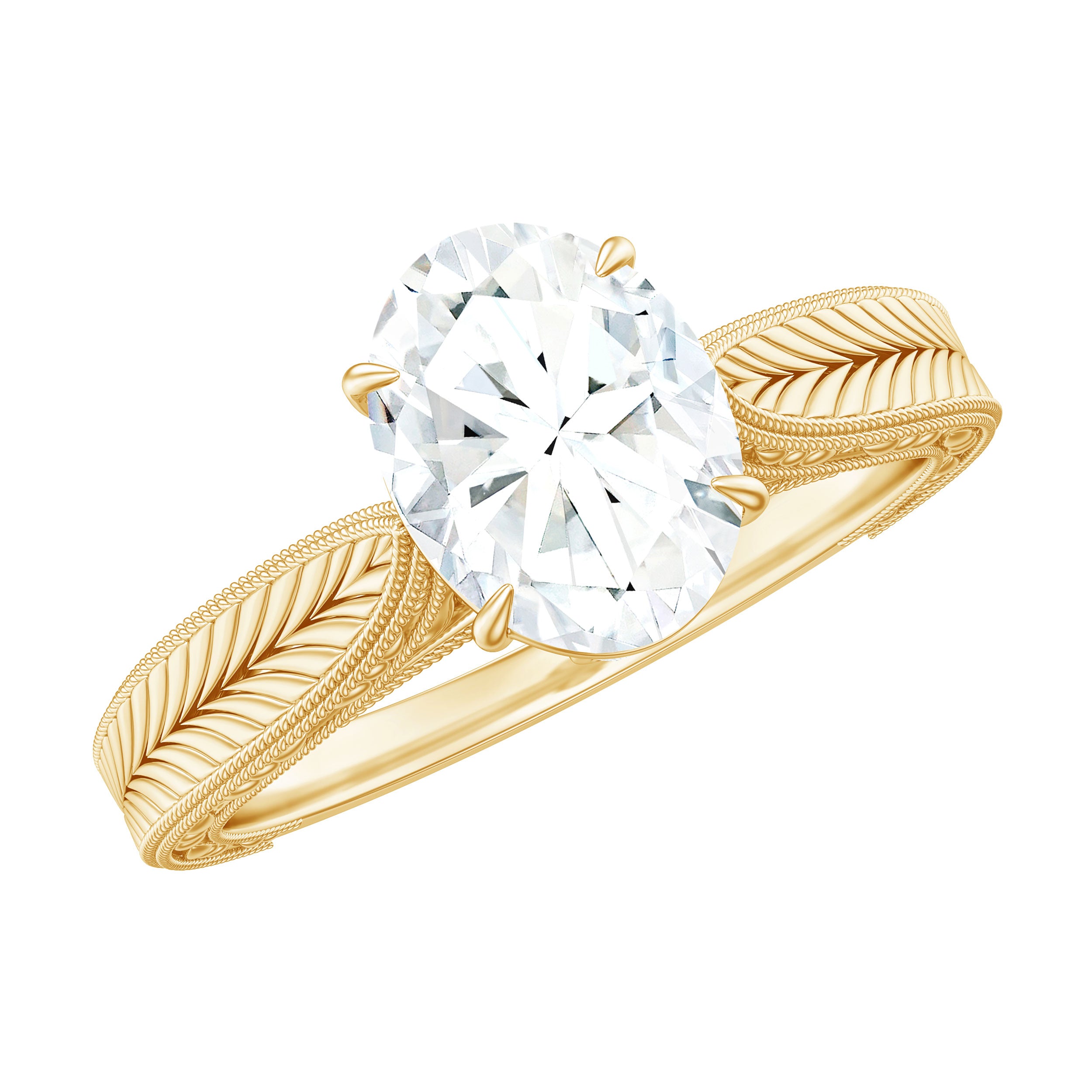 1 Carat Solitaire Moissanite Oval Engagement Ring with Engraving D-VS1 - Rosec Jewels