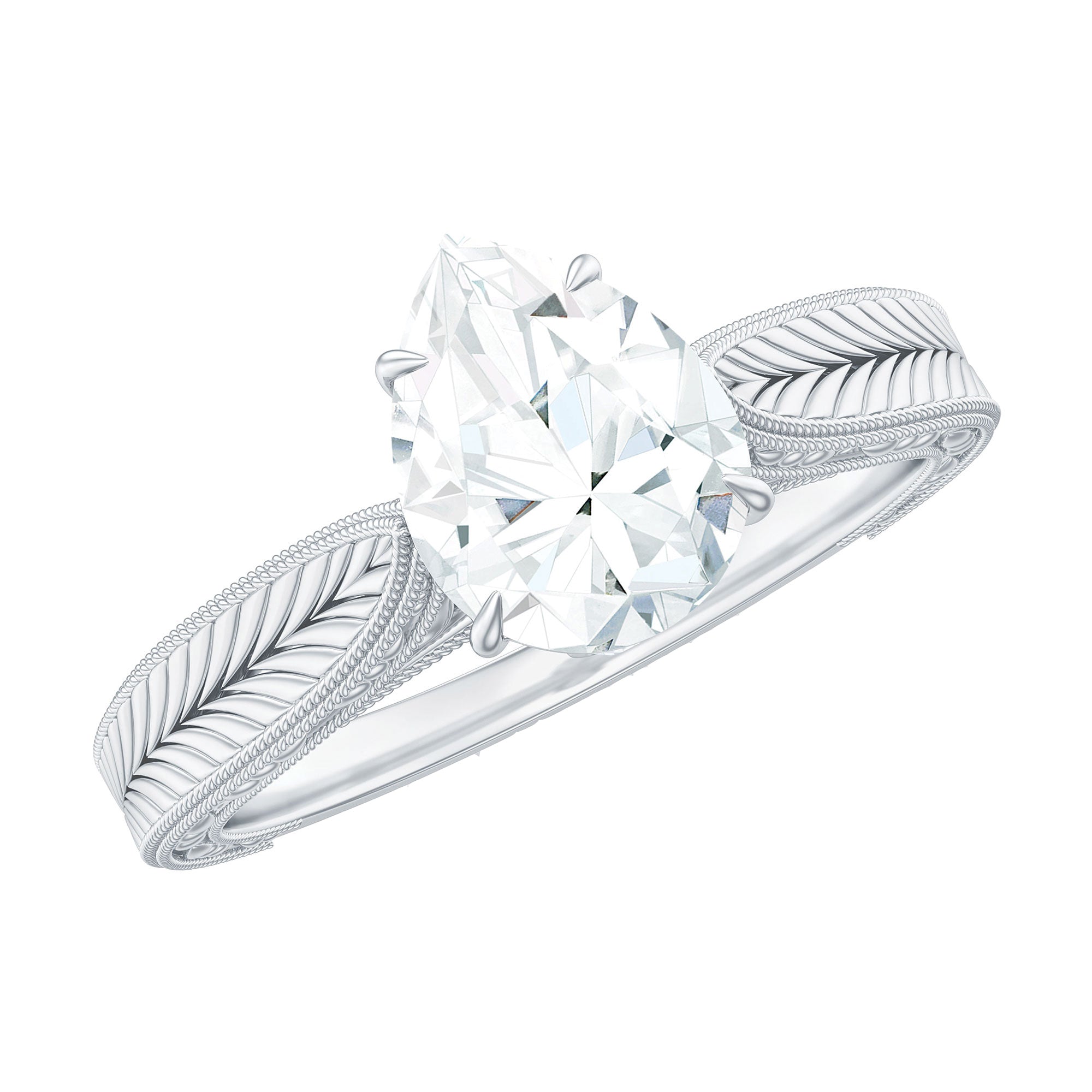 Claw Set Pear Shape Moissanite Engagement Ring D-VS1 - Rosec Jewels