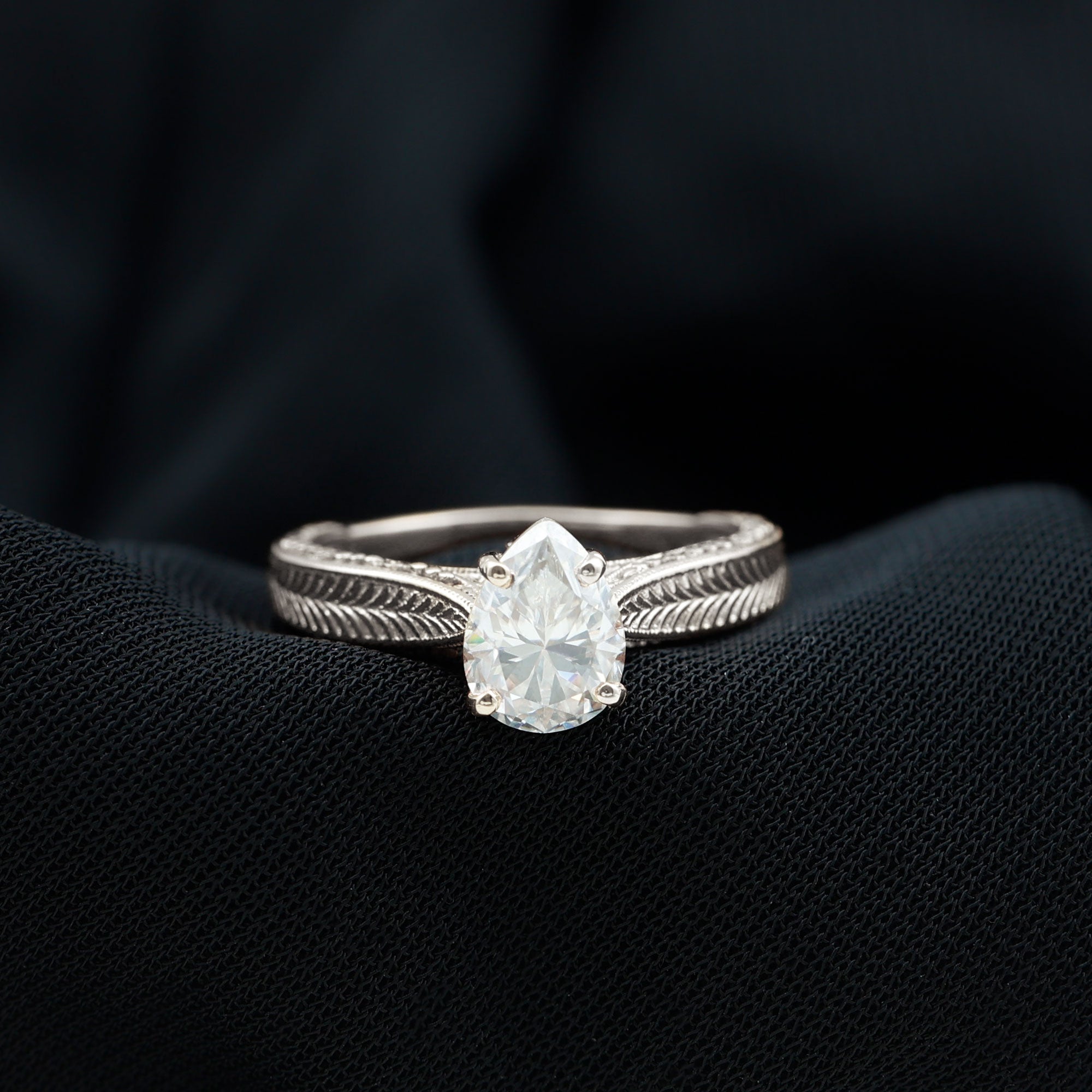 Claw Set Pear Shape Moissanite Engagement Ring D-VS1 - Rosec Jewels
