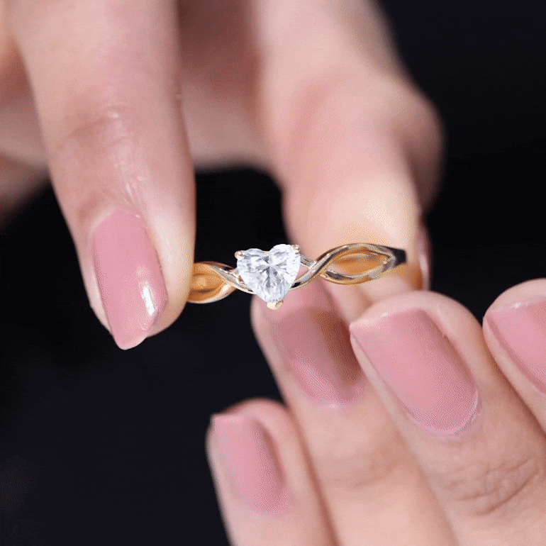 Heart Shape Moissanite Promise Ring with Crossover Band D-VS1 - Rosec Jewels