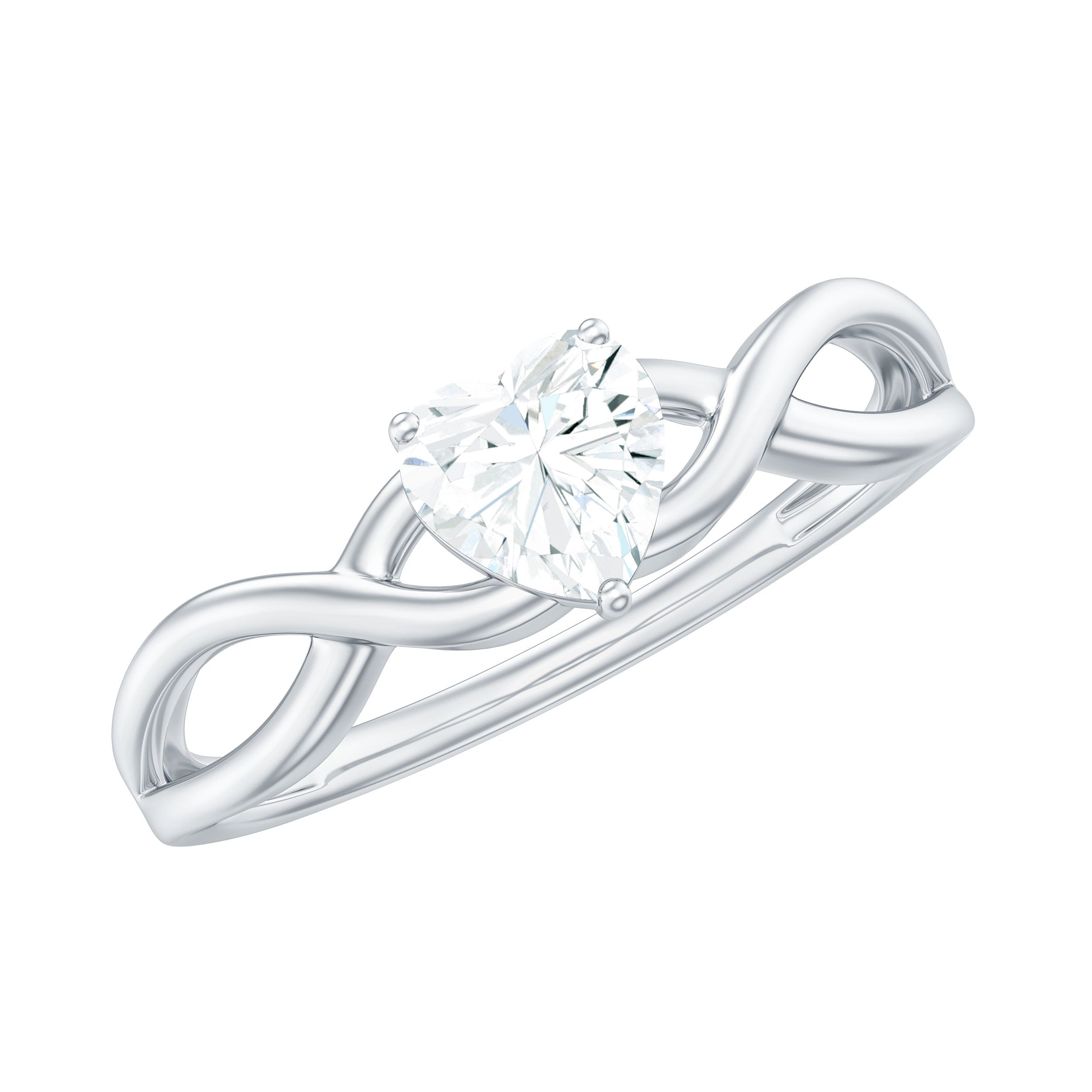 Heart Shape Moissanite Promise Ring with Crossover Band D-VS1 - Rosec Jewels