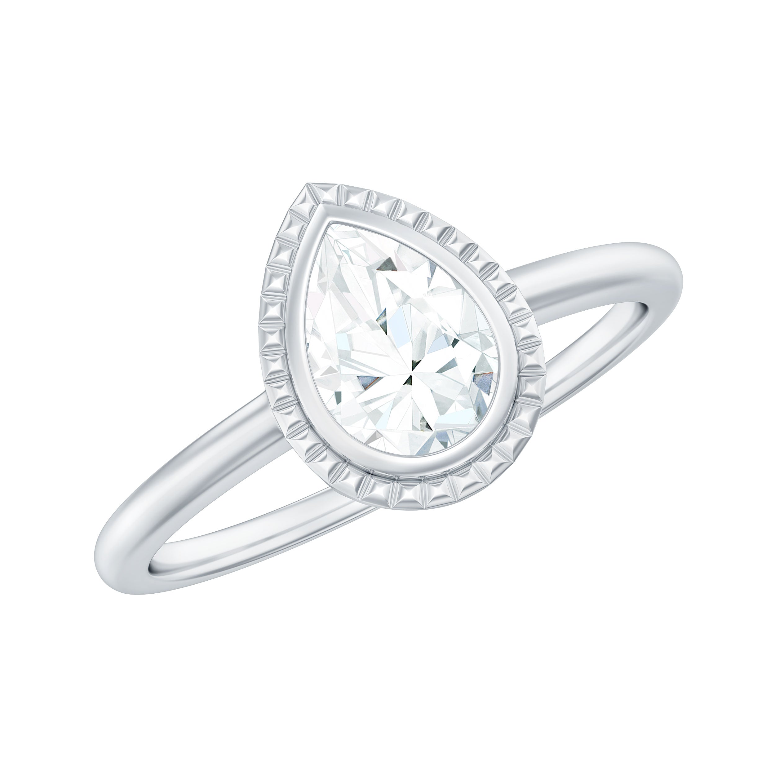 Pear Shaped Moissanite Solitaire Engagement Ring in Bezel Setting