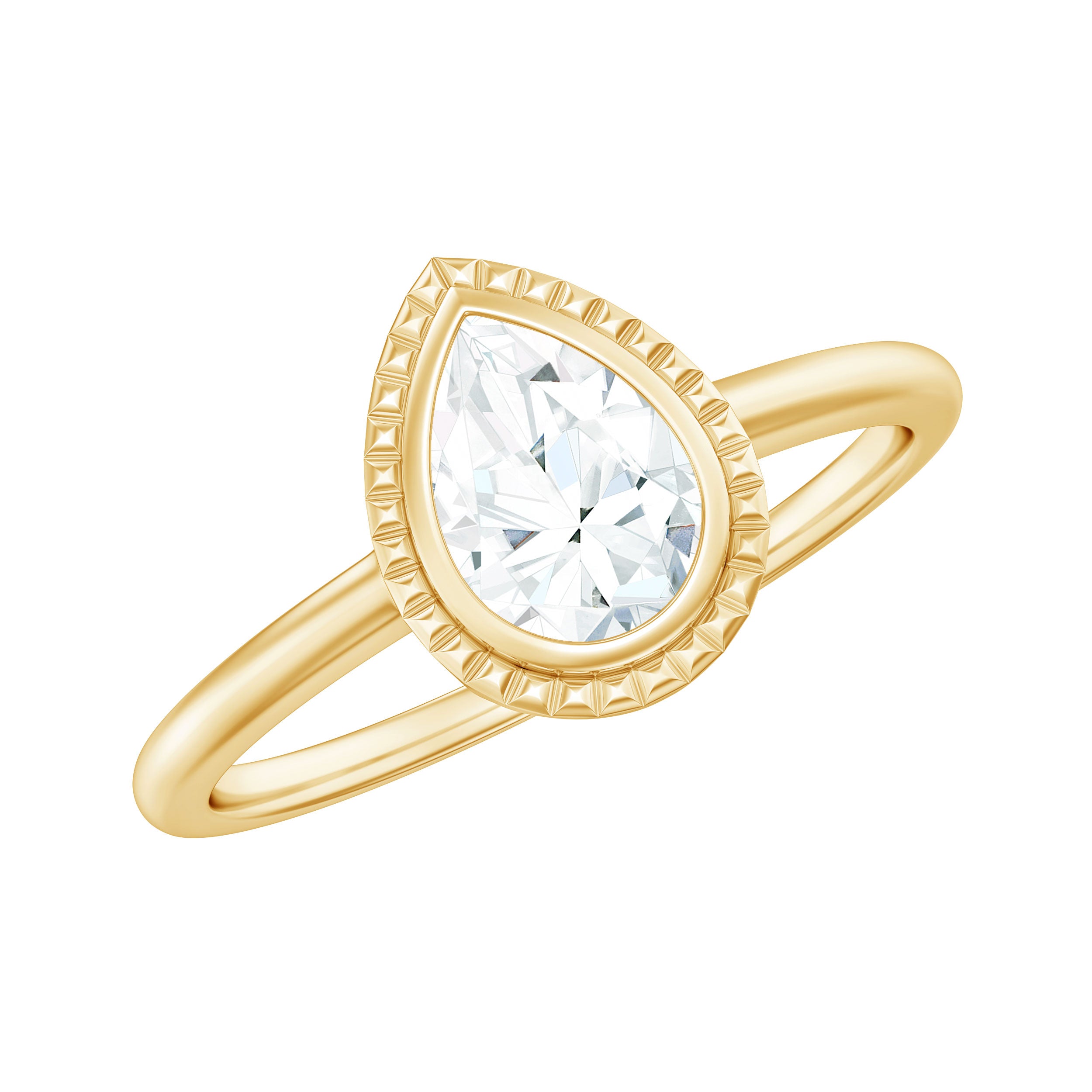 Pear Shaped Moissanite Solitaire Engagement Ring in Bezel Setting D-VS1 - Rosec Jewels