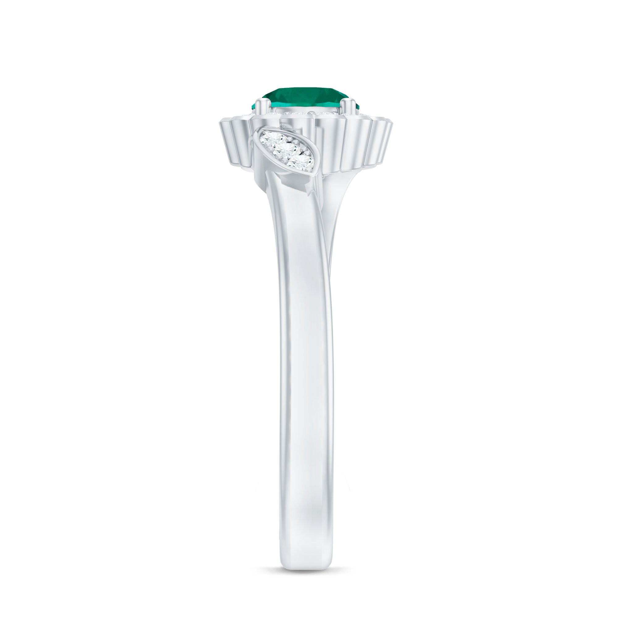 Nature Inspired Lab Grown Emerald Promise Ring with Diamond Halo AAAA - Rosec Jewels