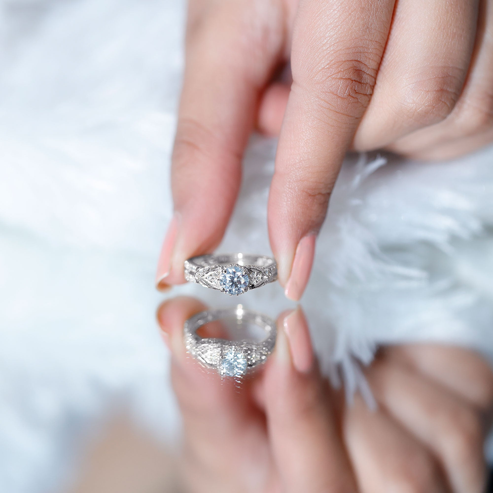 Rosec Jewels-Lab Grown Diamond Round Engagement Ring With Side Stone
