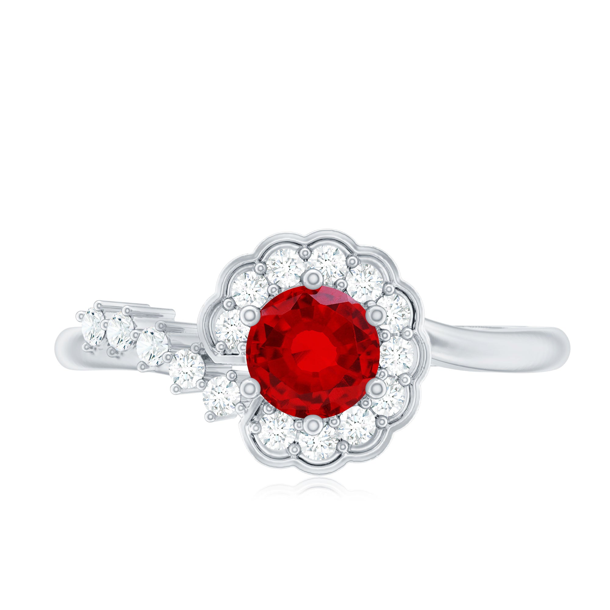 Certified Lab Created Ruby and Diamond Flower Engagement Ring AAAA - Rosec Jewels