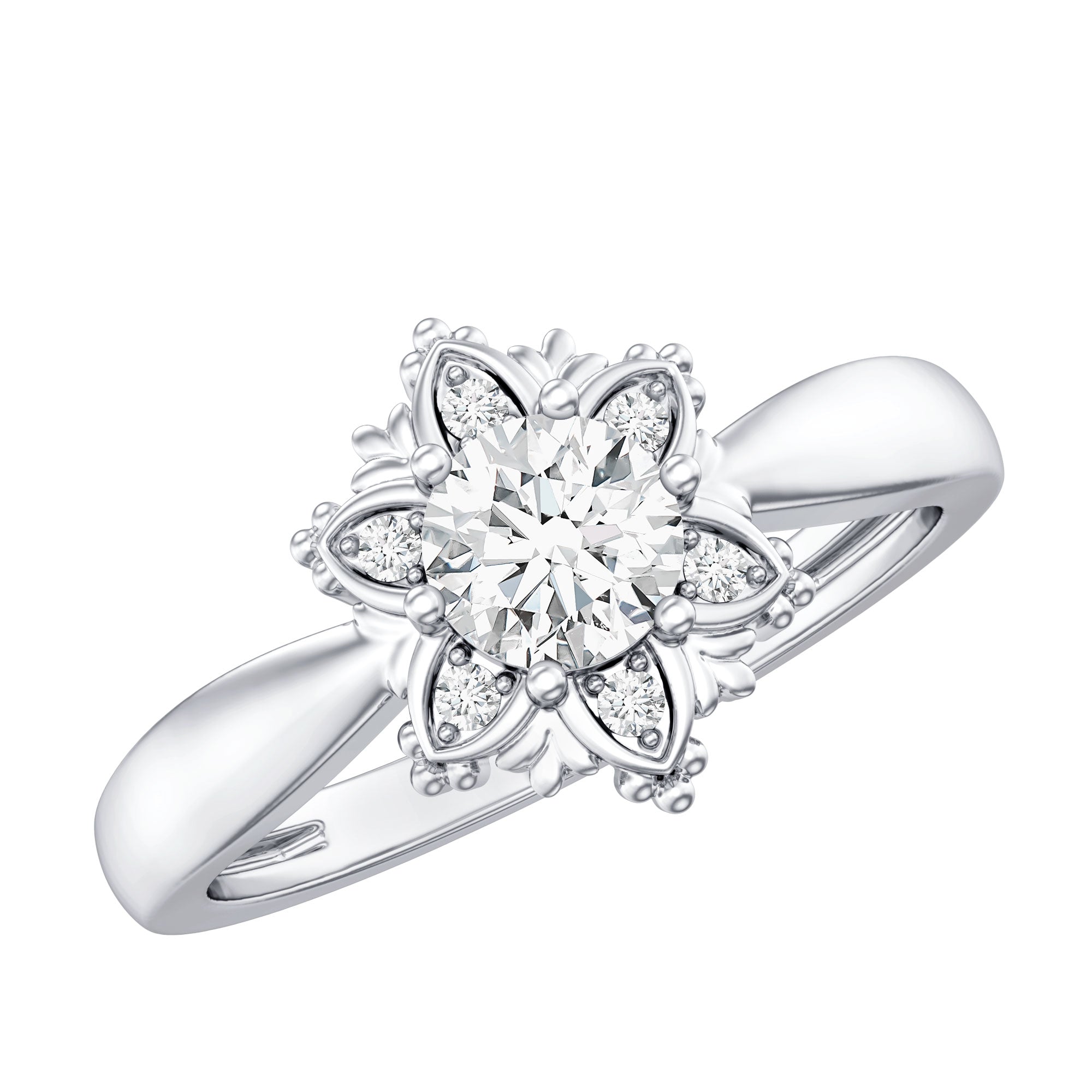 Certified Lab Grown Diamond Floral Engagement Ring for Women Lab - ( EF-VS ) - Rosec Jewels