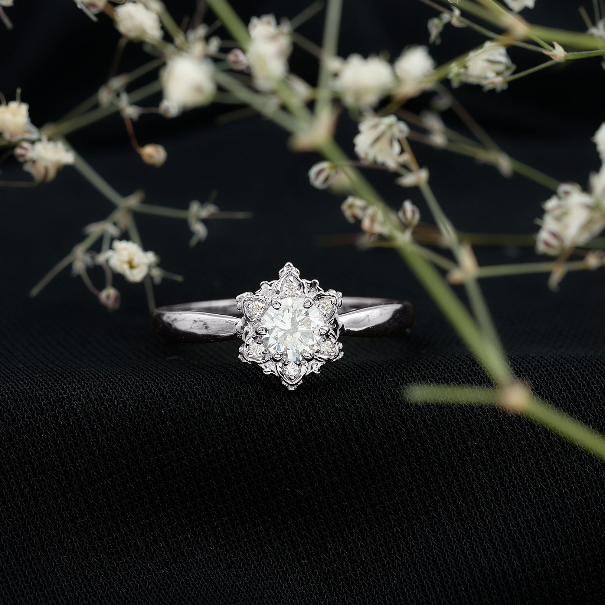 Certified Lab Grown Diamond Floral Engagement Ring for Women Lab - ( EF-VS ) - Rosec Jewels