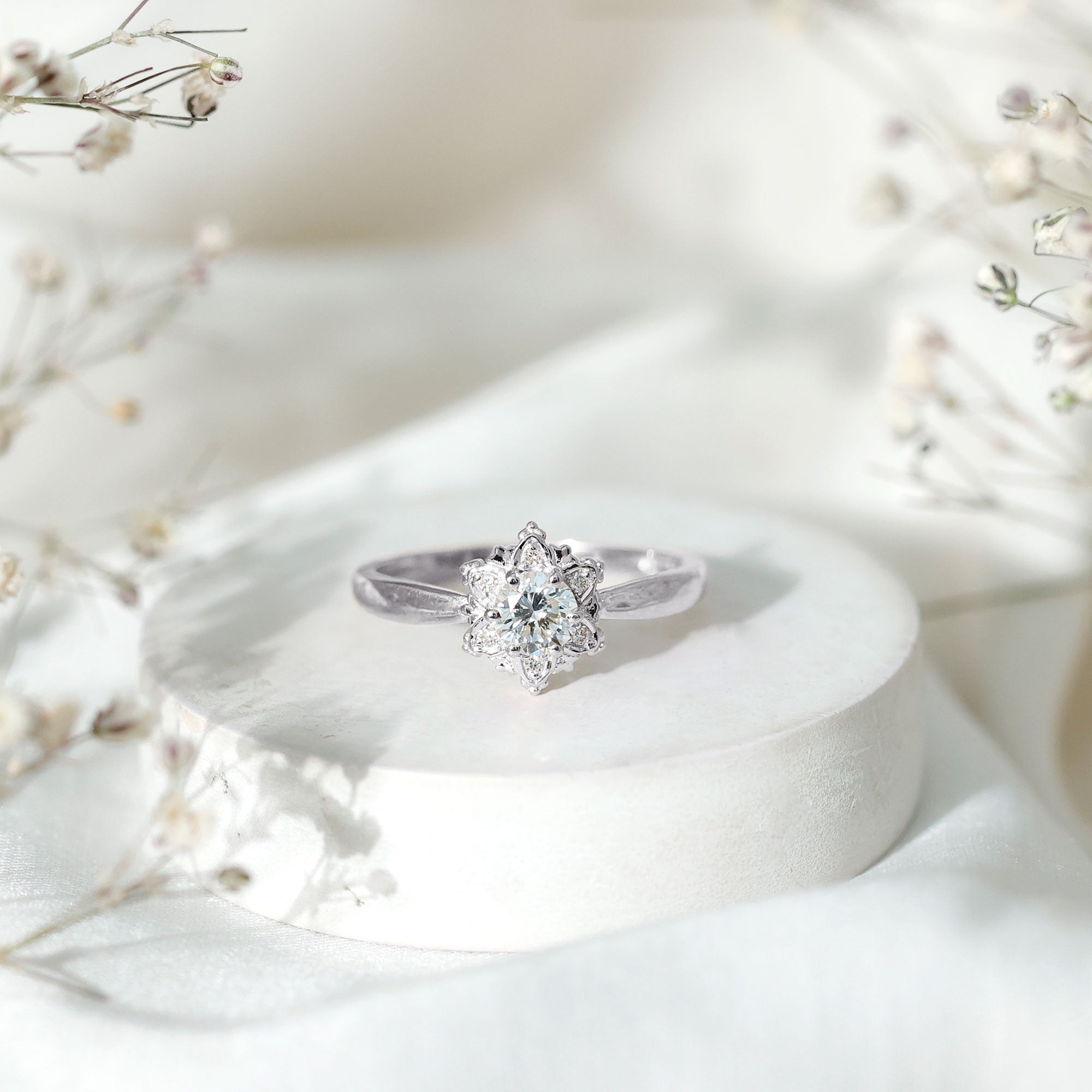 Certified Lab Grown Diamond Floral Engagement Ring for Women Lab - ( EF-VS ) - Rosec Jewels