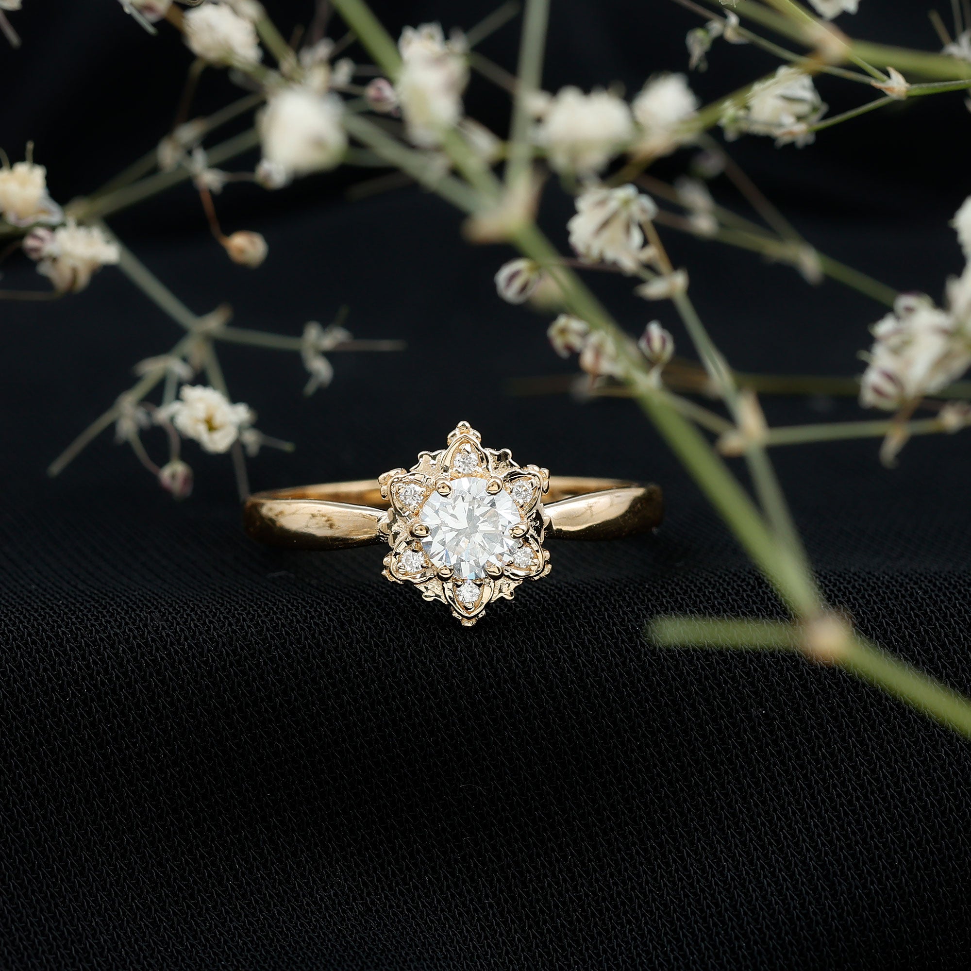 Certified Lab Grown Diamond Floral Engagement Ring for Women Lab - ( EF-VS ) - Rosec Jewels